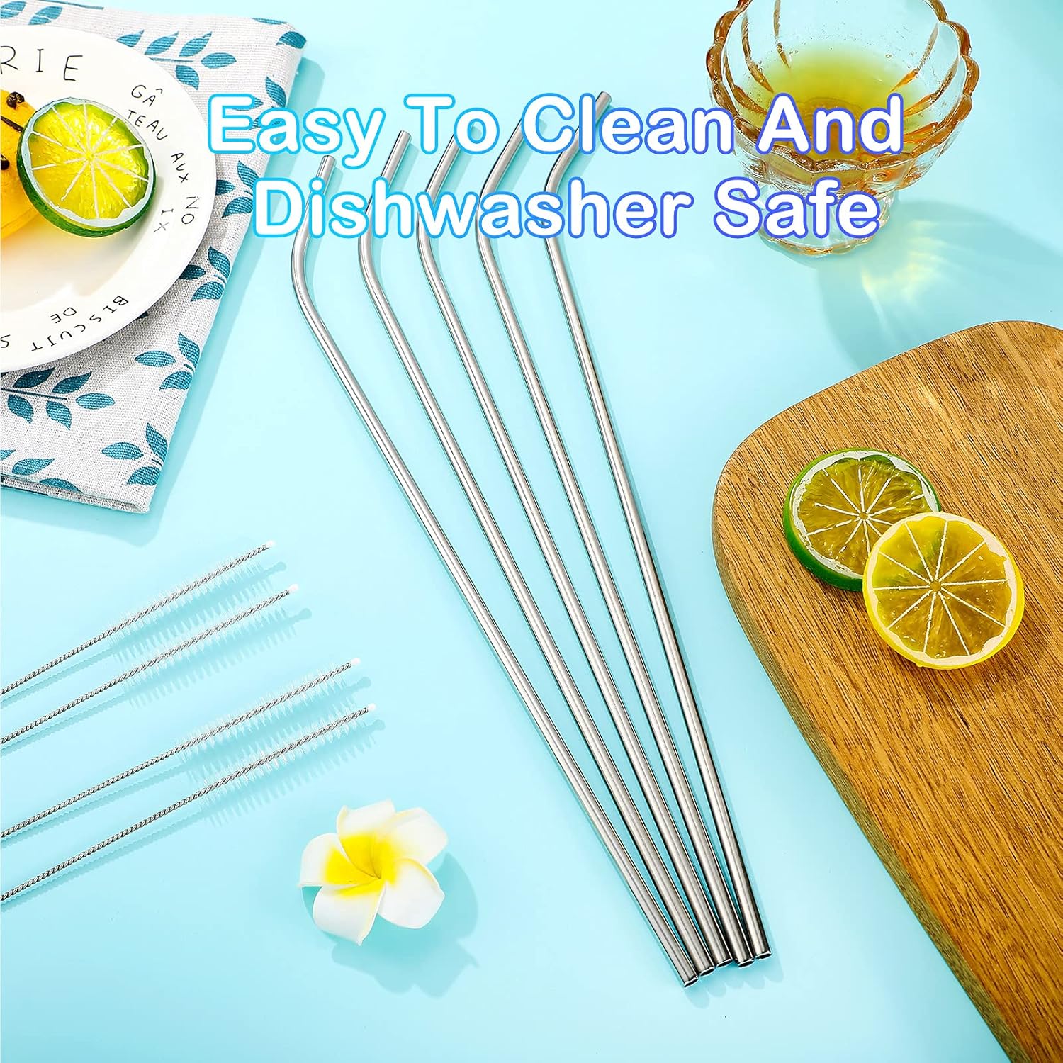 8 Pieces 14 Inch Reusable Stainless Steel Straws Long Drinking Straws for 100 oz Tumblers, Extra with 4 Pieces Cleaning Brush Silver