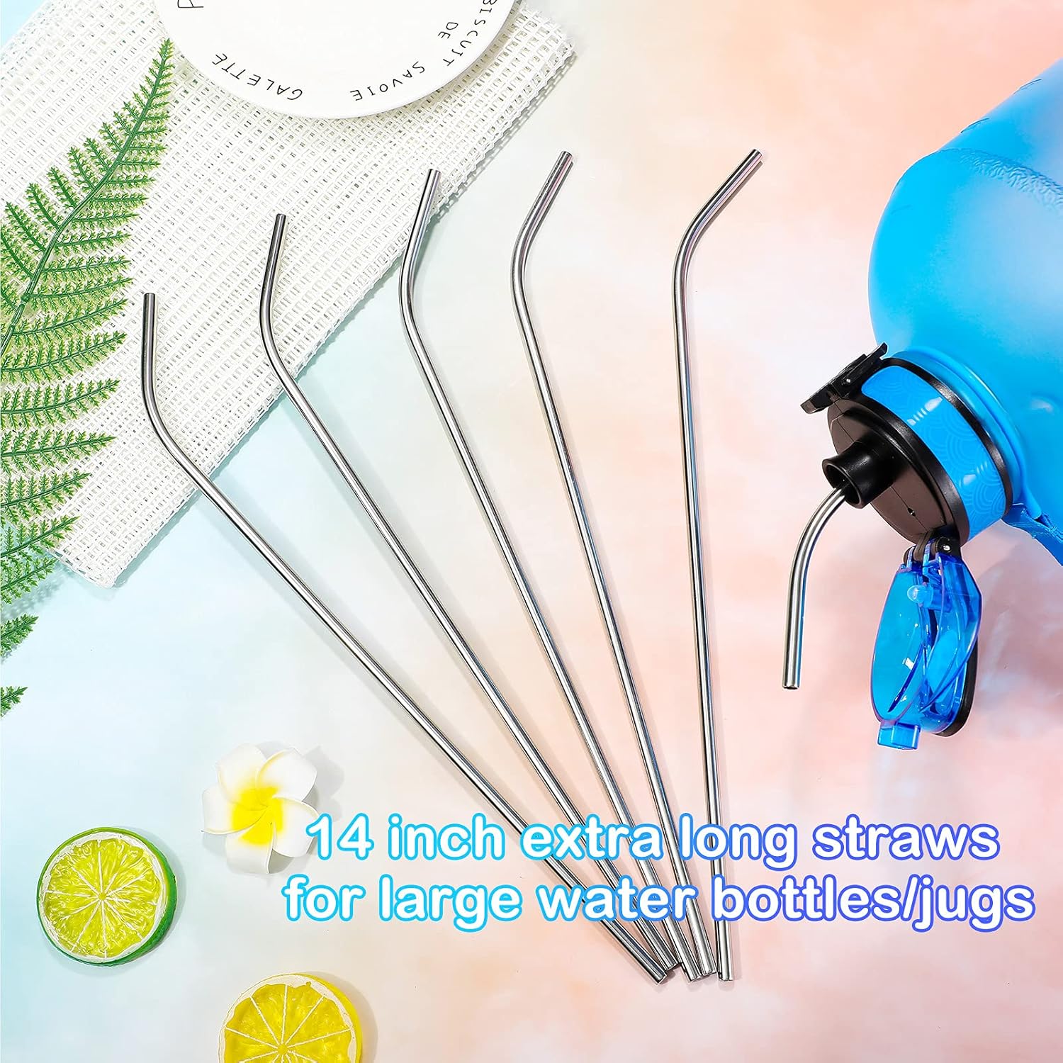 8 Pieces 14 Inch Reusable Stainless Steel Straws Long Drinking Straws for 100 oz Tumblers, Extra with 4 Pieces Cleaning Brush Silver