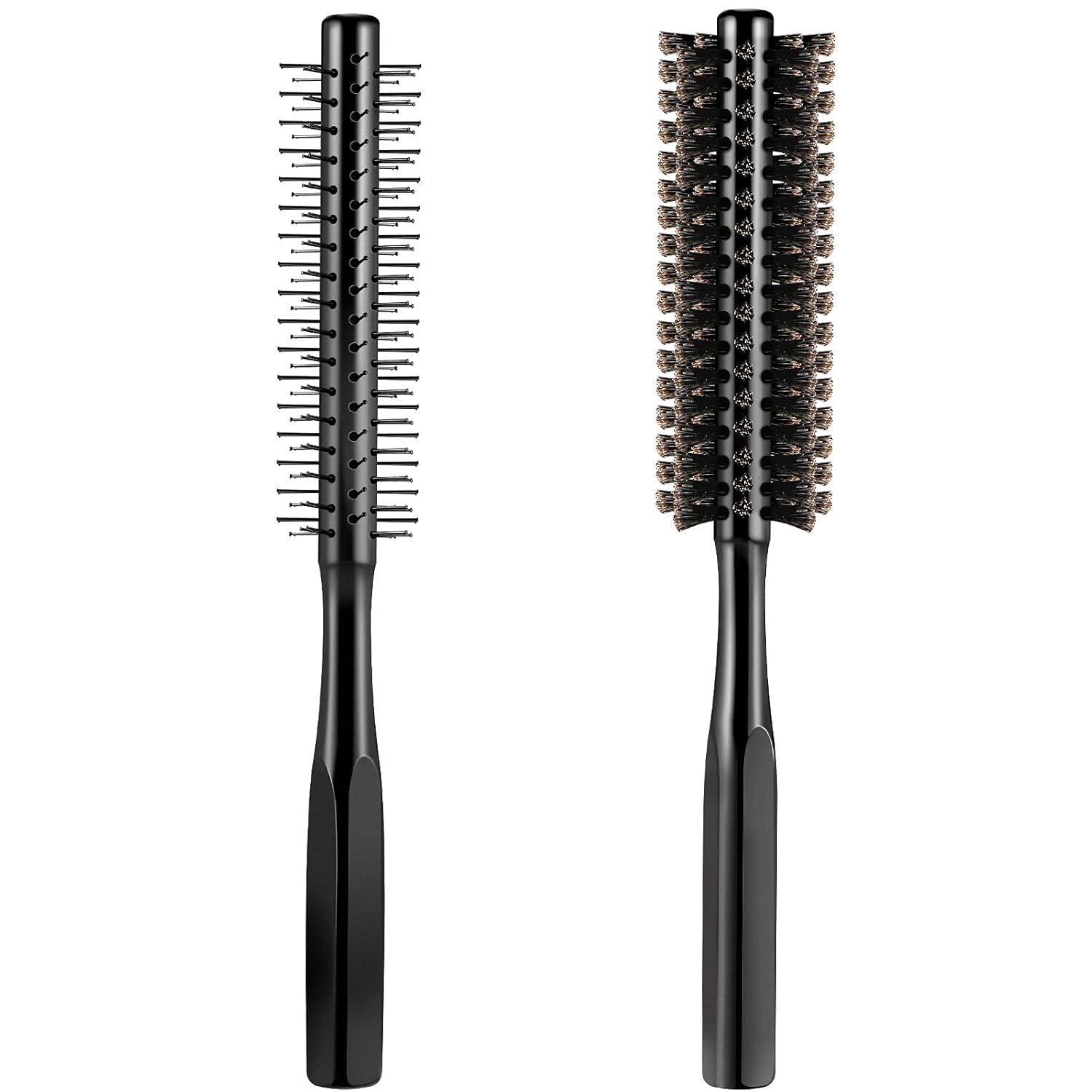 2 Pieces Thick Round Hair Comb Bristle Blow Drying Hairbrush Small Brush Short Hair Massage Comb Head Massage Round Brush Roll Hairbrush for Wet or Dry Black