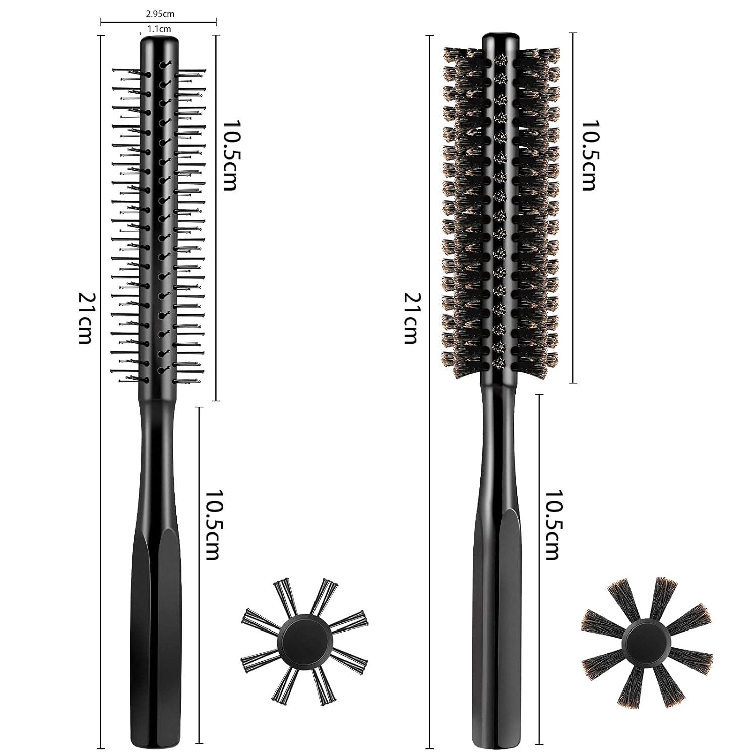 2 Pieces Thick Round Hair Comb Bristle Blow Drying Hairbrush Small Brush Short Hair Massage Comb Head Massage Round Brush Roll Hairbrush for Wet or Dry Black