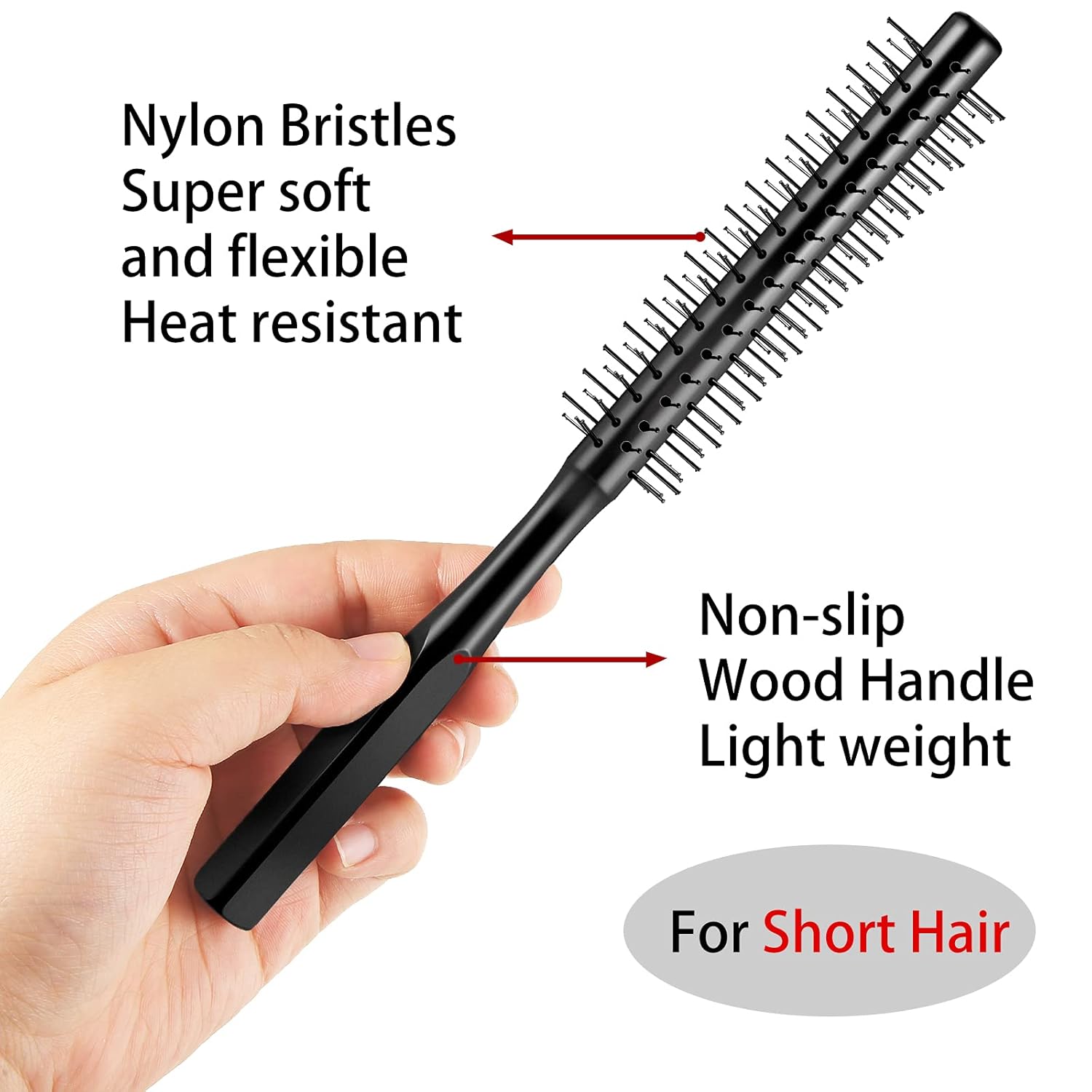2 Pieces Thick Round Hair Comb Bristle Blow Drying Hairbrush Small Brush Short Hair Massage Comb Head Massage Round Brush Roll Hairbrush for Wet or Dry Black