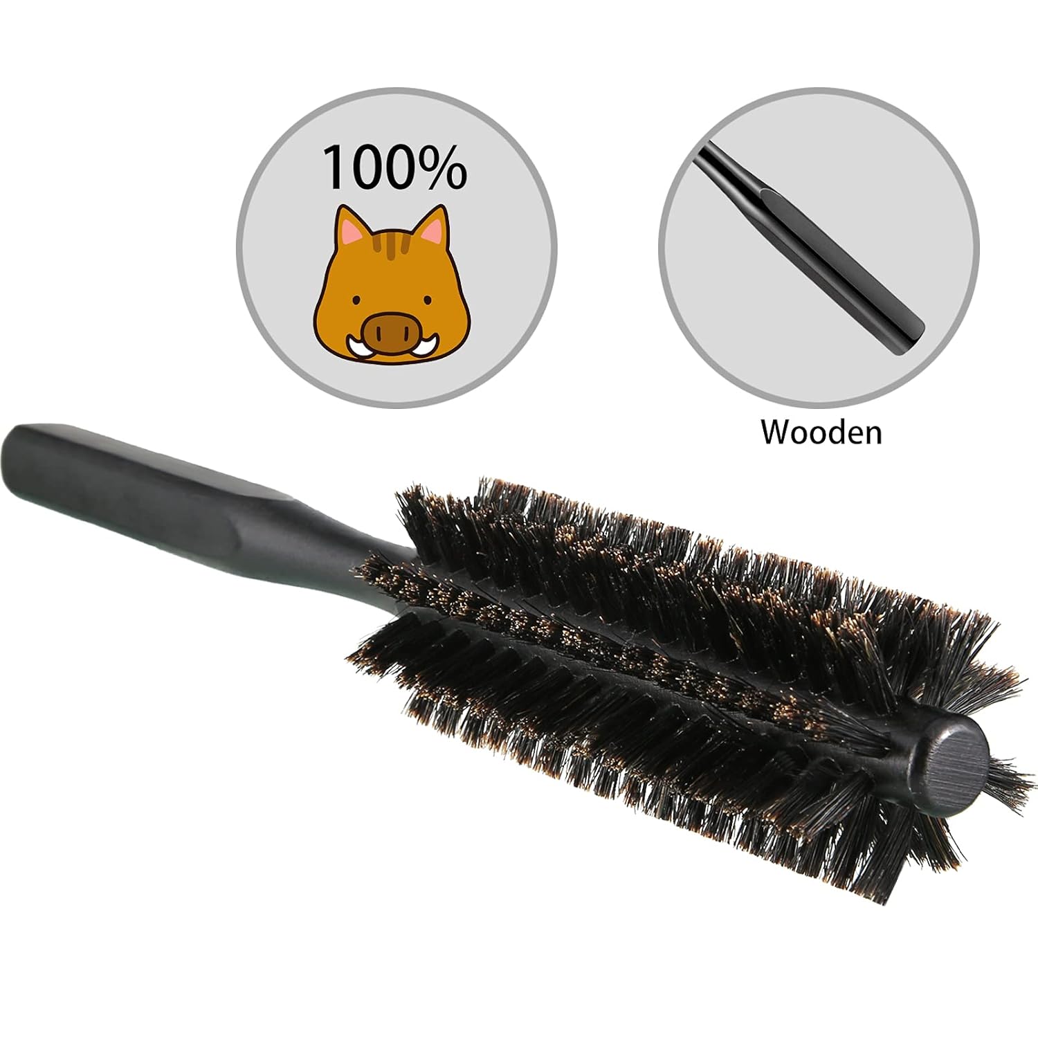 2 Pieces Thick Round Hair Comb Bristle Blow Drying Hairbrush Small Brush Short Hair Massage Comb Head Massage Round Brush Roll Hairbrush for Wet or Dry Black