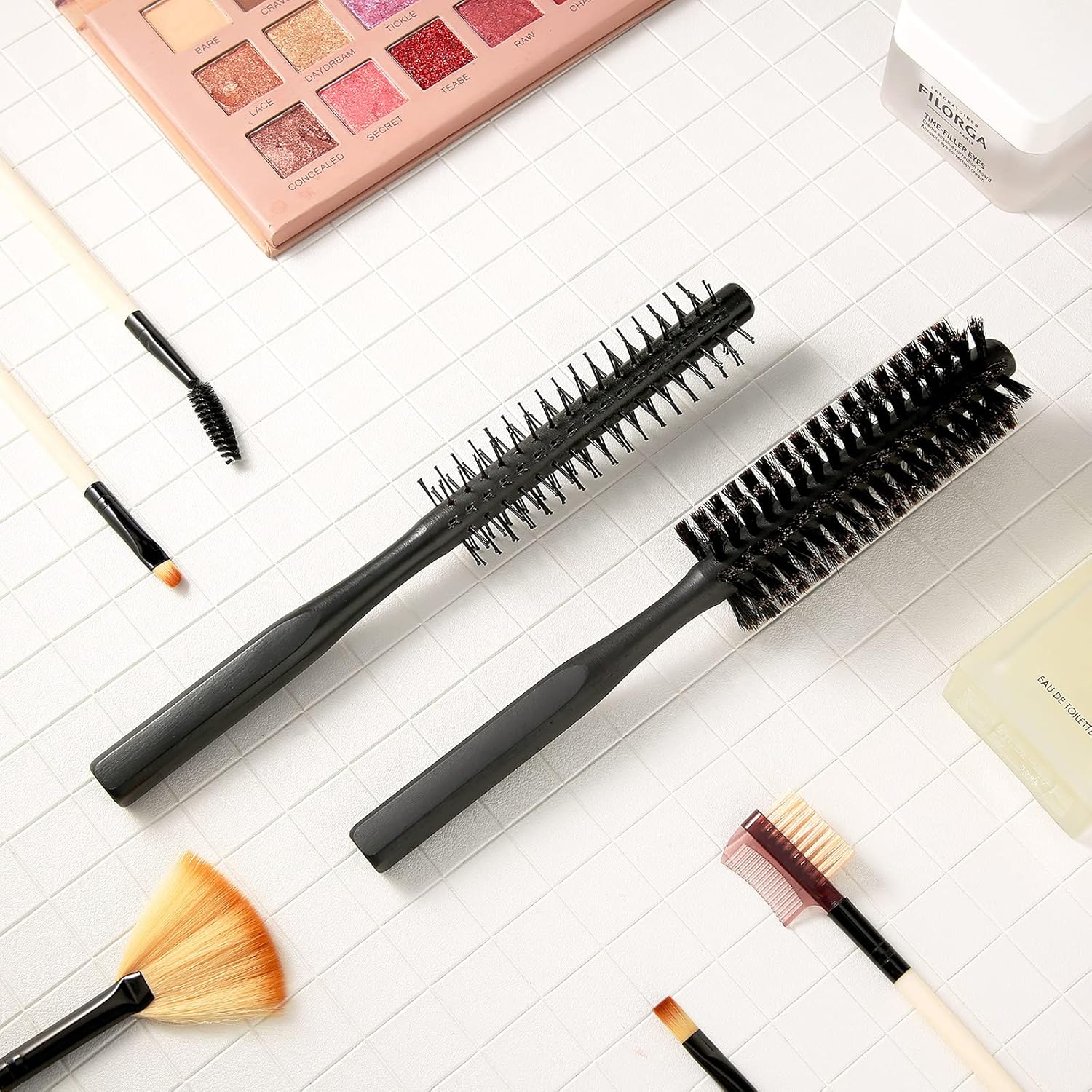 2 Pieces Thick Round Hair Comb Bristle Blow Drying Hairbrush Small Brush Short Hair Massage Comb Head Massage Round Brush Roll Hairbrush for Wet or Dry Black