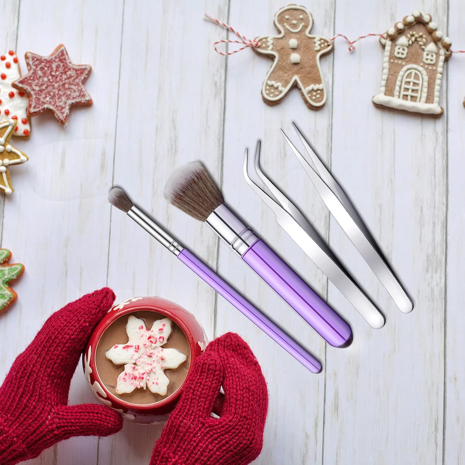15 Pcs Decorating Brushes Tool Set, Include Cookie Pastry Brush Cookie Scriber Needles Sugar Stir Needles Elbow and Straight Tweezers for Biscuit Cake Fondant Decor Supplies Purple