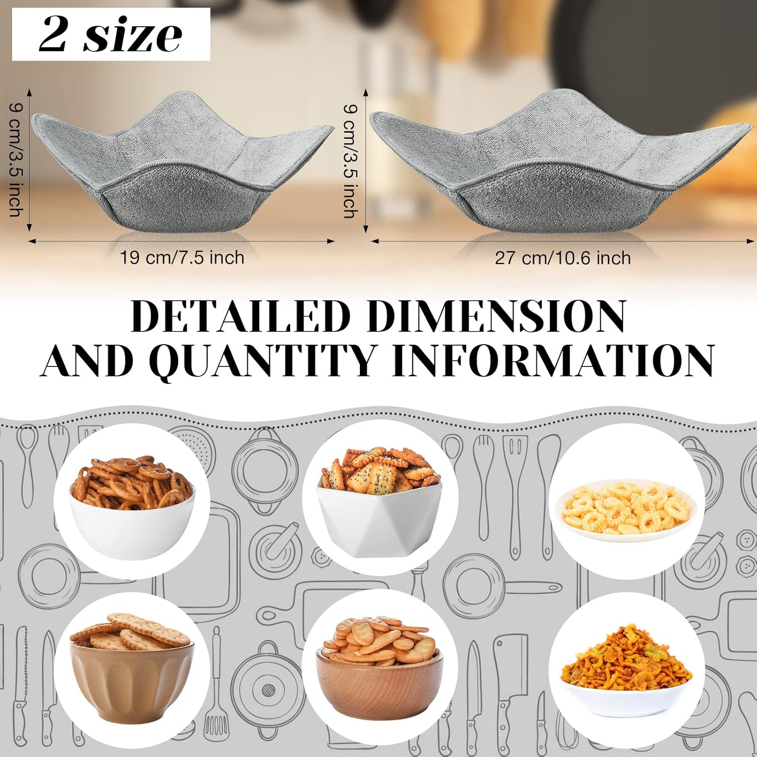 Microwave Bowl Cozy Holders for Hot Food Bowl Pot Plate in 2 Sizes Heat Proof Polyester Potholder Protector Food Soup for Bouillon Gray,4 Pieces