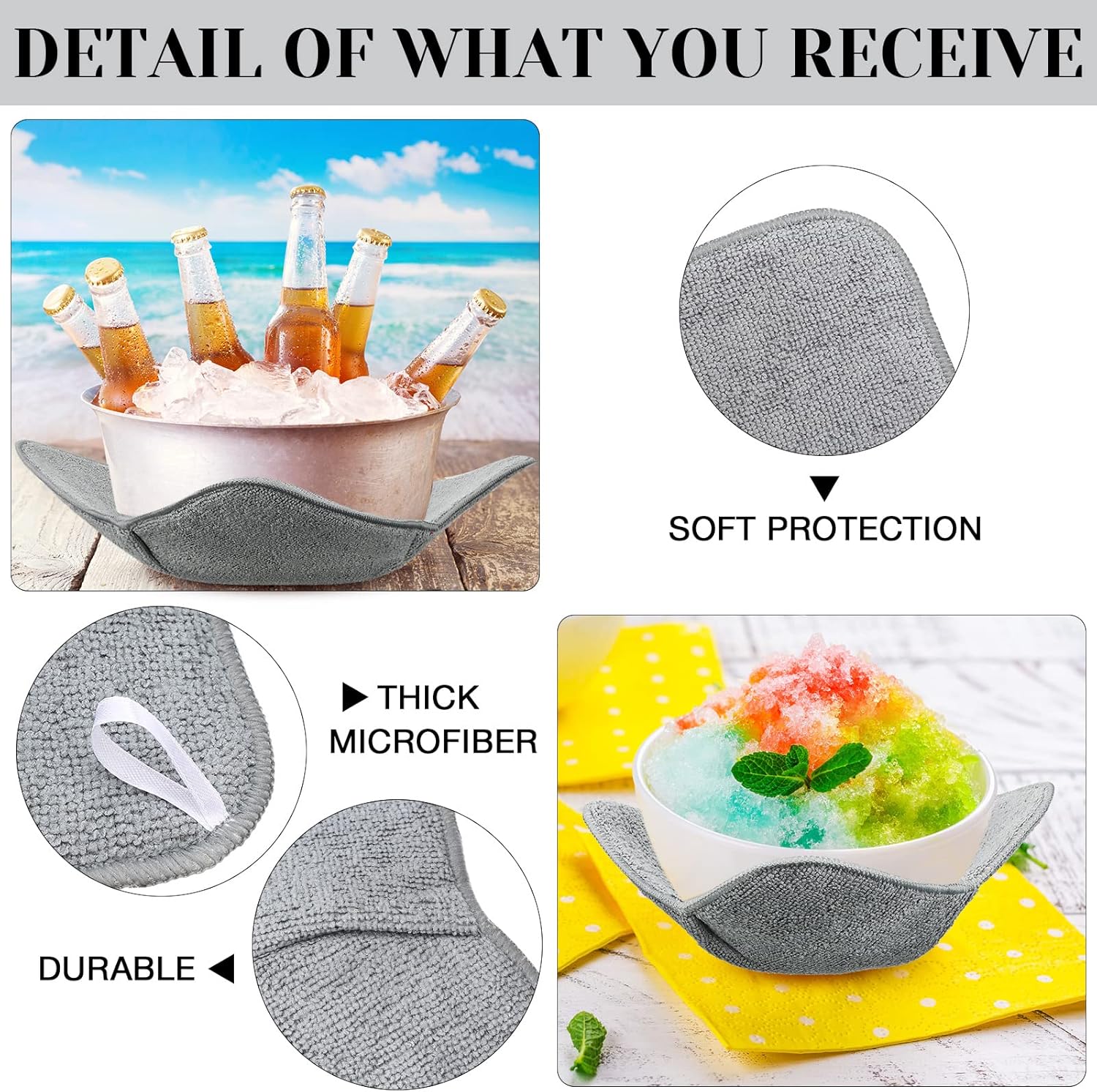 Microwave Bowl Cozy Holders for Hot Food Bowl Pot Plate in 2 Sizes Heat Proof Polyester Potholder Protector Food Soup for Bouillon Gray,4 Pieces