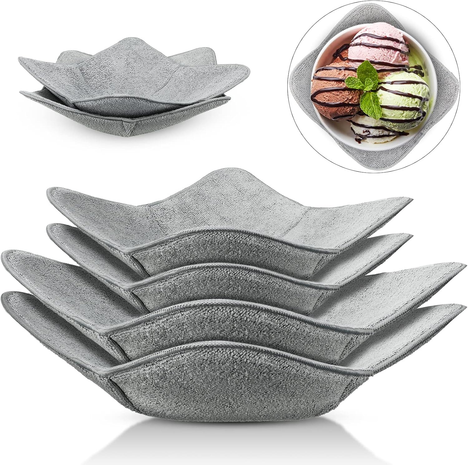 Microwave Bowl Cozy Holders for Hot Food Bowl Pot Plate in 2 Sizes Heat Proof Polyester Potholder Protector Food Soup for Bouillon Gray,4 Pieces