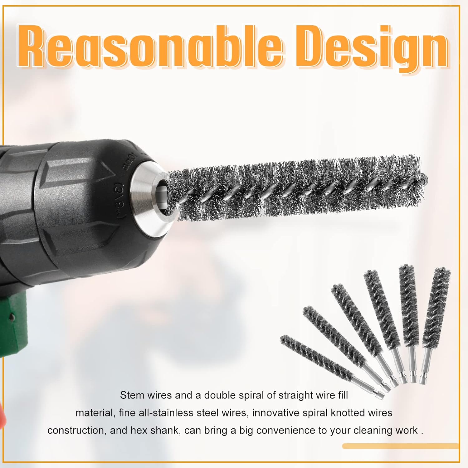 Stainless Steel Bore Brush Stainless Steel Bristles Wire Brush for Power Drill with Hex Shank Handle 0.8 cm, 1 cm, 1.2 cm, 1.5 cm, 1.7 cm, 1.9 cm, 6 Pcs
