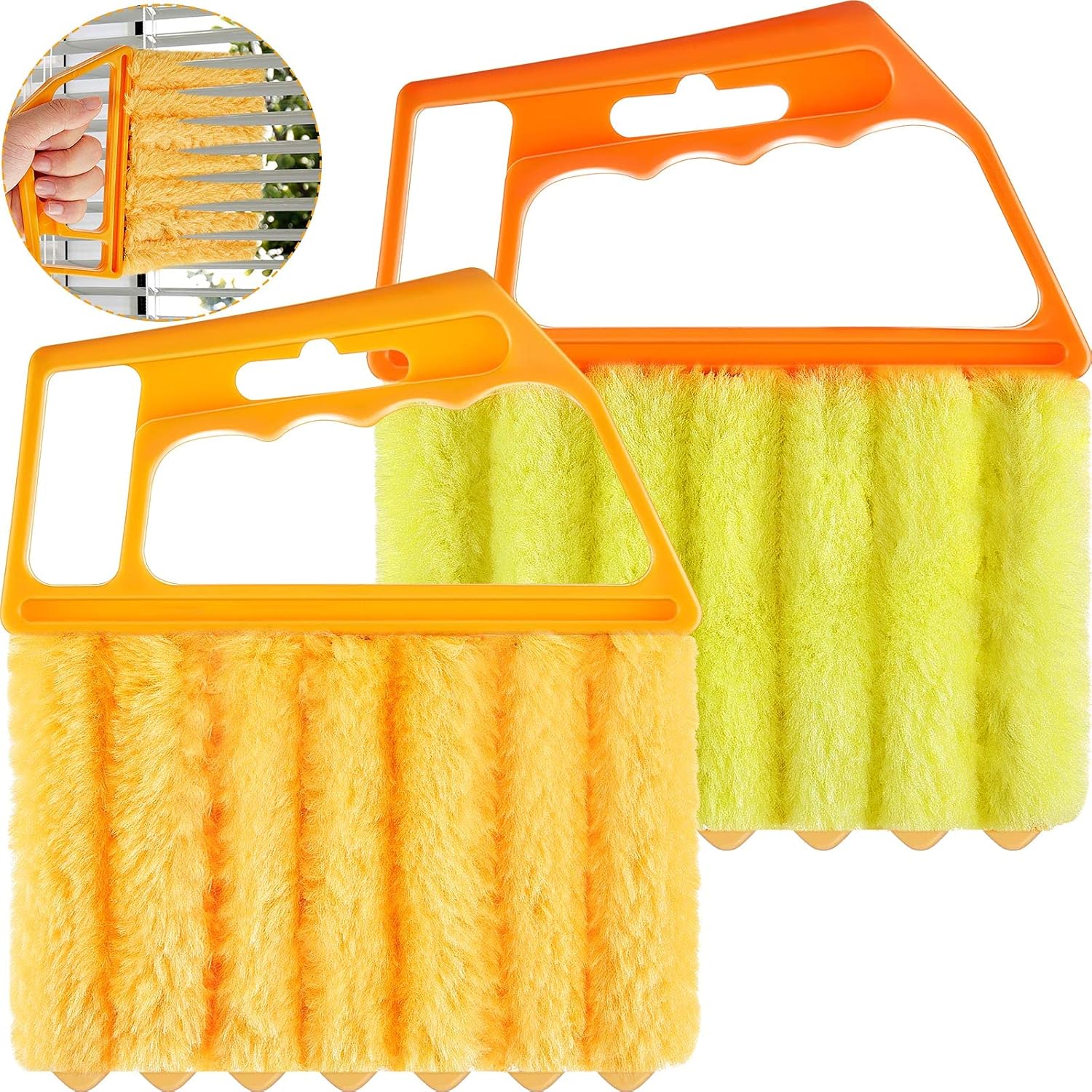 2 Pcs Window Venetian Blind Cleaner Duster Tool Washable 7 Fingers Dusting Cleaner and Air Vent Shutter Brush Blinds Air Conditioner Fan Duster Dirt Housekeeping Tool Orange Handle