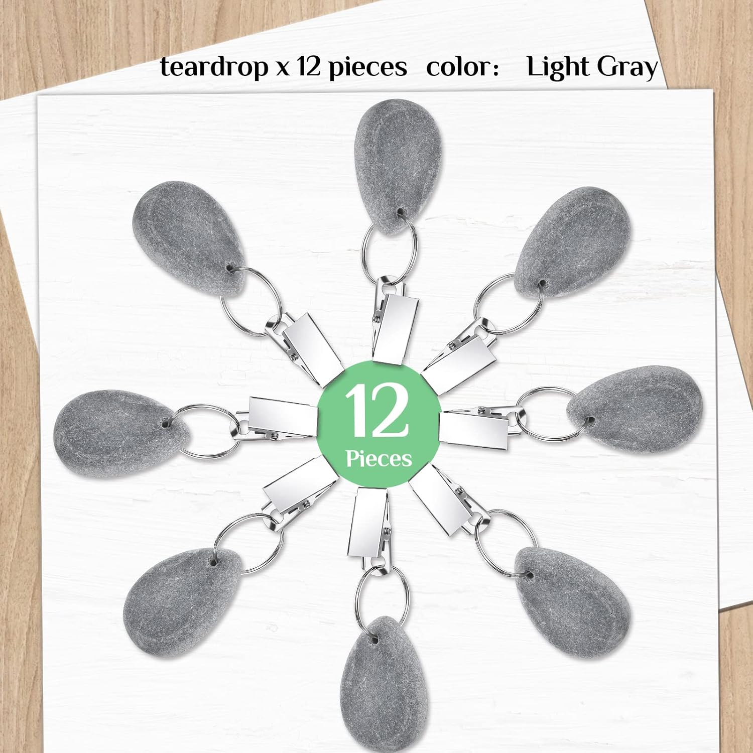 12 Pcs Tablecloth Weights Tablecloth Pendant Teardrop Shape Table Cover Weights with Metal Clips for Outdoor Picnic Garden Dinner Table Cover Decoration Light Gray