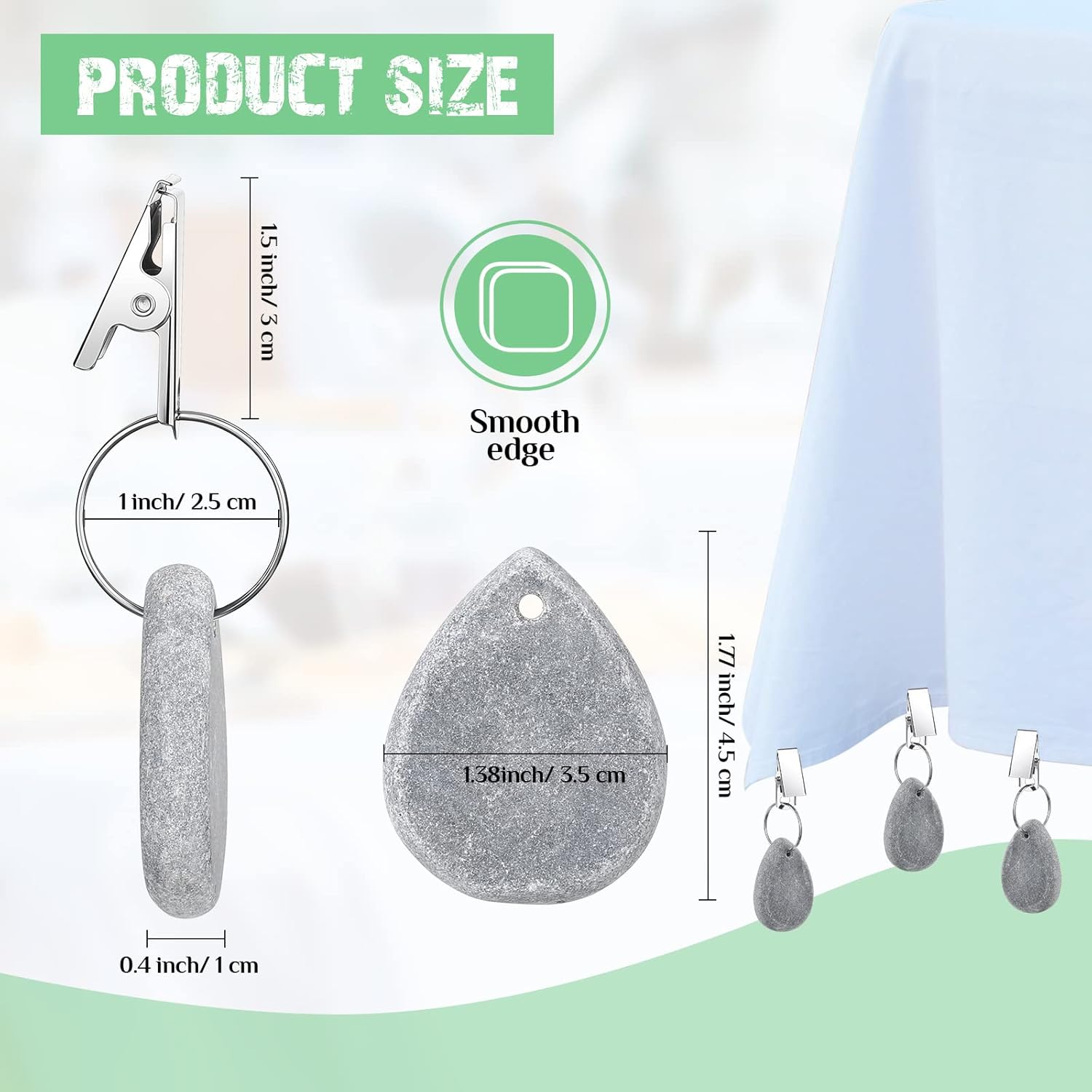 12 Pcs Tablecloth Weights Tablecloth Pendant Teardrop Shape Table Cover Weights with Metal Clips for Outdoor Picnic Garden Dinner Table Cover Decoration Light Gray