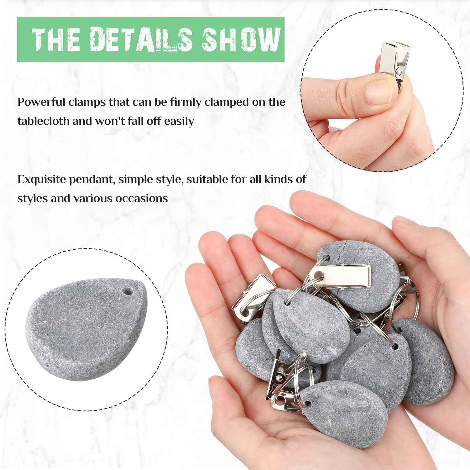 12 Pcs Tablecloth Weights Tablecloth Pendant Teardrop Shape Table Cover Weights with Metal Clips for Outdoor Picnic Garden Dinner Table Cover Decoration Light Gray