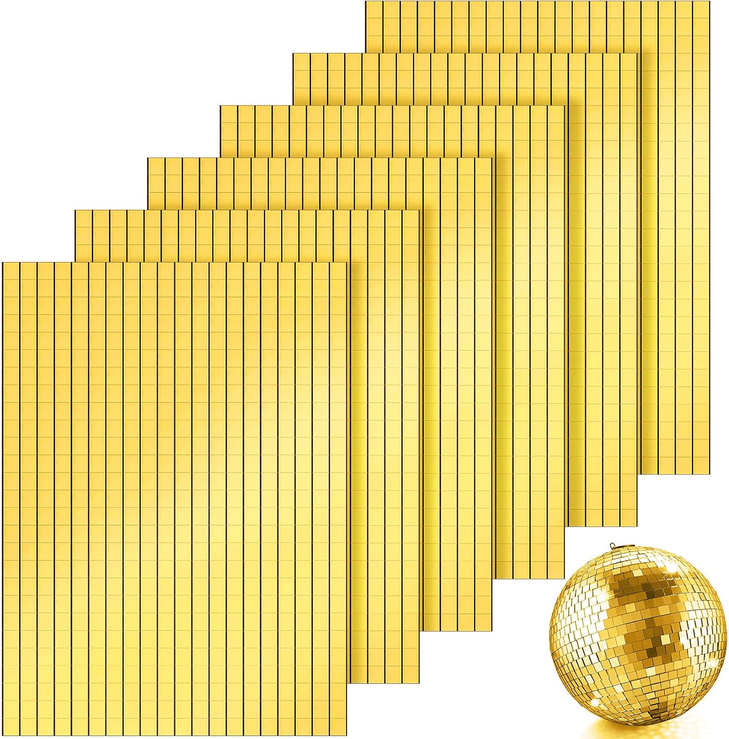 3600 Pieces Mirrors Mosaic Disco Ball Mirror Tiles Self-Adhesive Real Square Glass Mirror DIY Tiles for Craft DIY Glass Decorations Making Gold,0.2 Inch