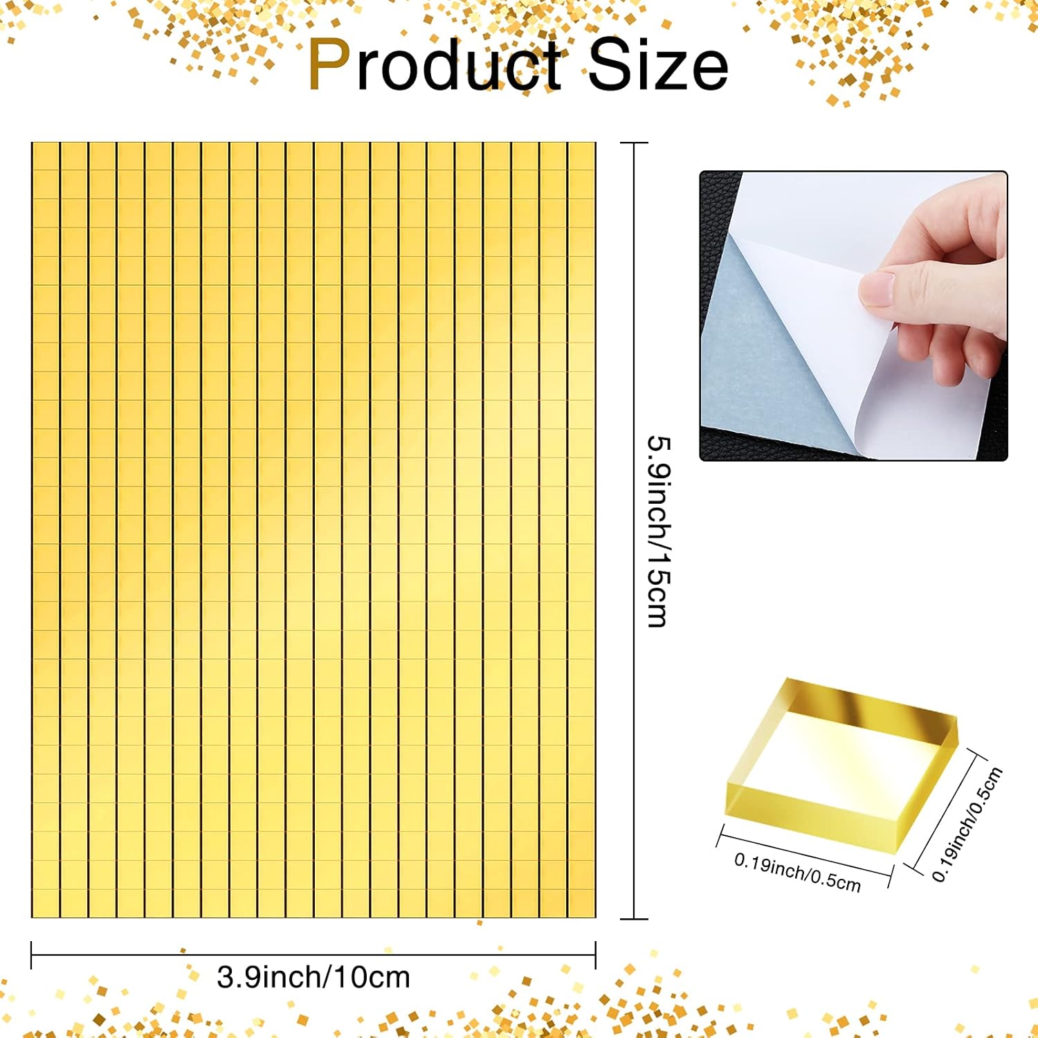 3600 Pieces Mirrors Mosaic Disco Ball Mirror Tiles Self-Adhesive Real Square Glass Mirror DIY Tiles for Craft DIY Glass Decorations Making Gold,0.2 Inch