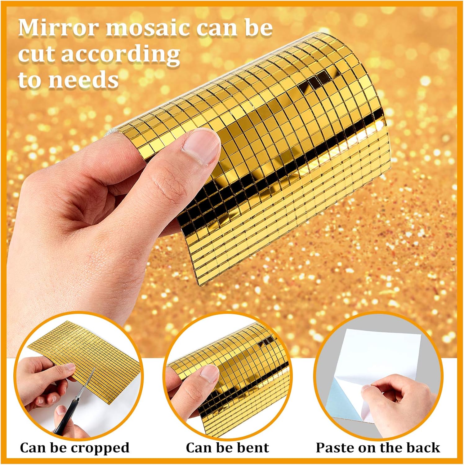 3600 Pieces Mirrors Mosaic Disco Ball Mirror Tiles Self-Adhesive Real Square Glass Mirror DIY Tiles for Craft DIY Glass Decorations Making Gold,0.2 Inch