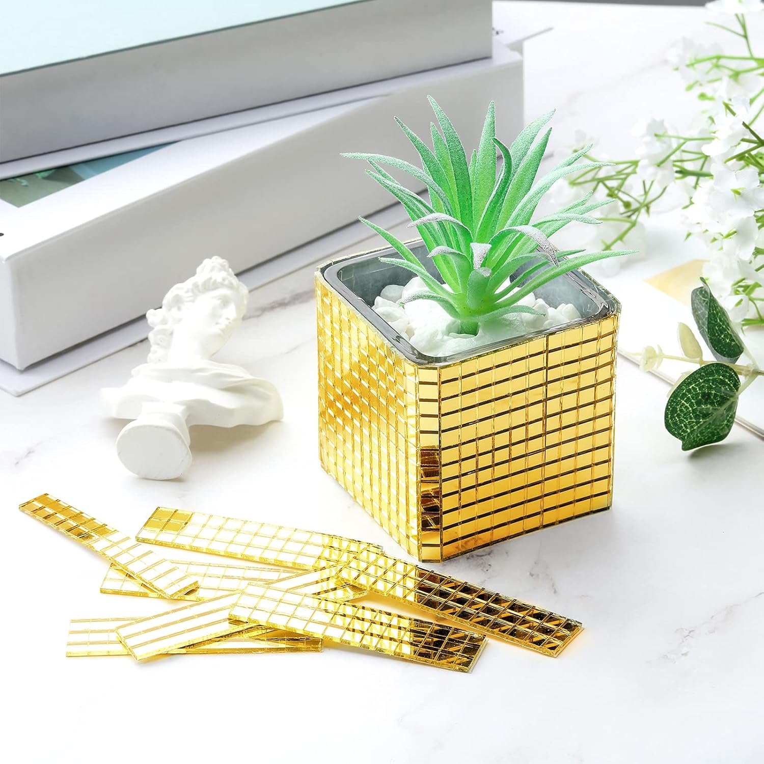 3600 Pieces Mirrors Mosaic Disco Ball Mirror Tiles Self-Adhesive Real Square Glass Mirror DIY Tiles for Craft DIY Glass Decorations Making Gold,0.2 Inch