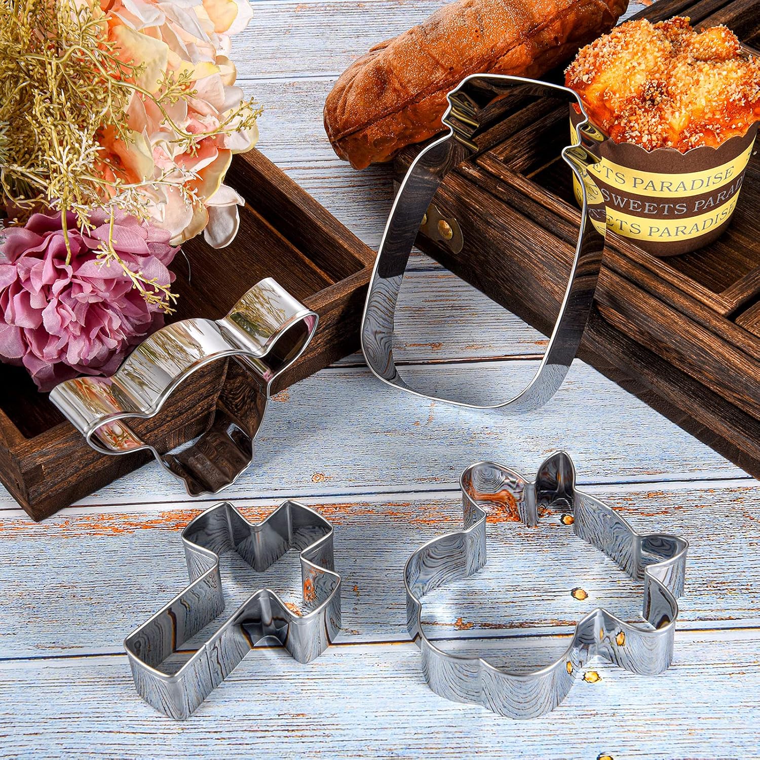 5 Pieces Cow Cookie Cutter Set, Farmhouse Theme, 5 Different Farm Animals Theme Cutters, Steel Cow Head, Milk Bottle, Crossed Cookie Molds for Biscuit and Cakes Kitchen Tool Accessories