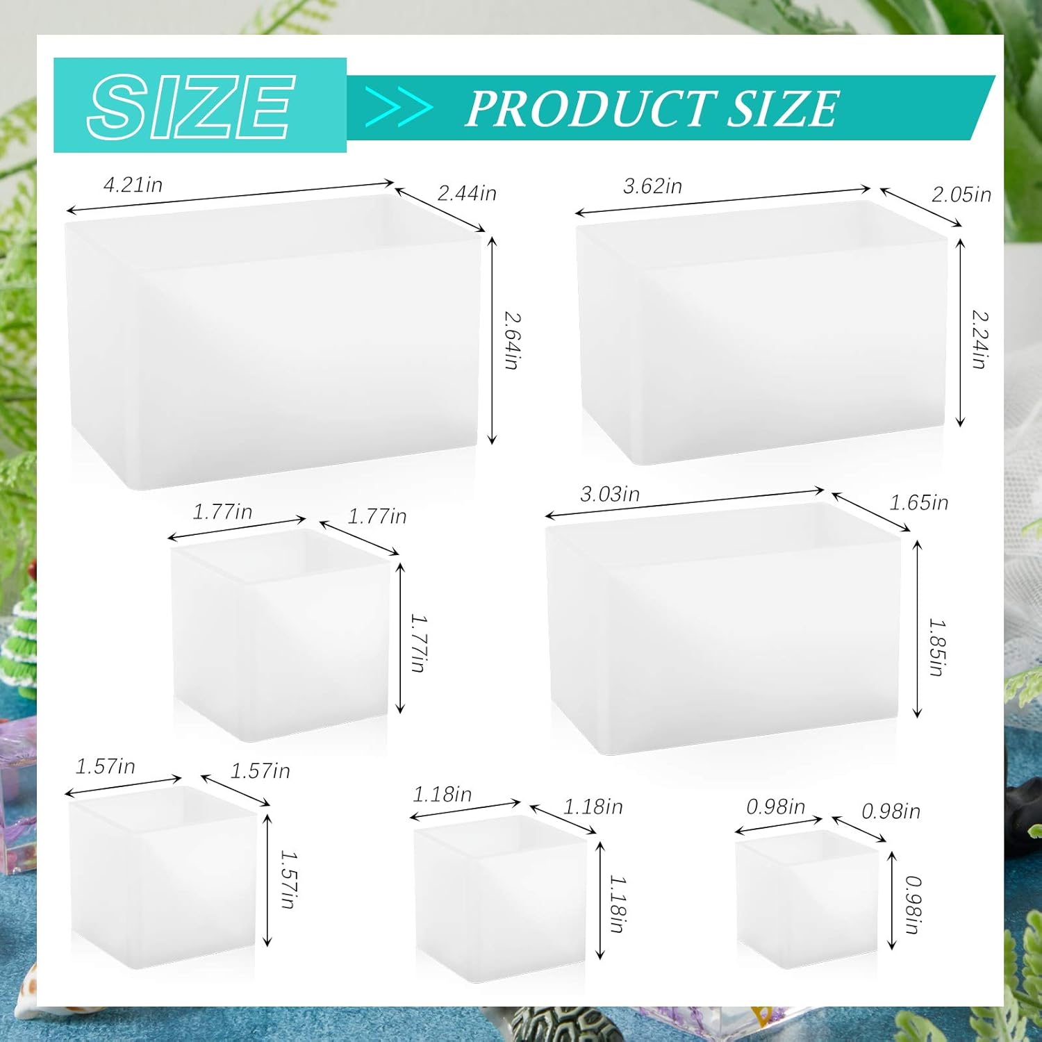 7 Pieces Square Resin Molds Rectangle Resin Molds Candle Mold Cube Casting Molds for Insect Specimen Coaster Flower Pot Candle Soap Jewelry Holder Interior Design DIY Making Craft, 7 Sizes