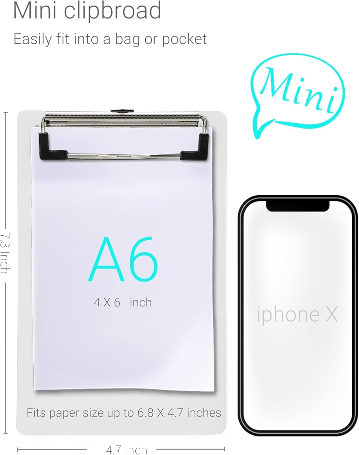 Mini Clipboards, 4.7x7.3 Inch Portable Plastic Clipboards for Receipts & Orders, Ideal for Warehouse, Office, School & Outdoor Work 5-Pack