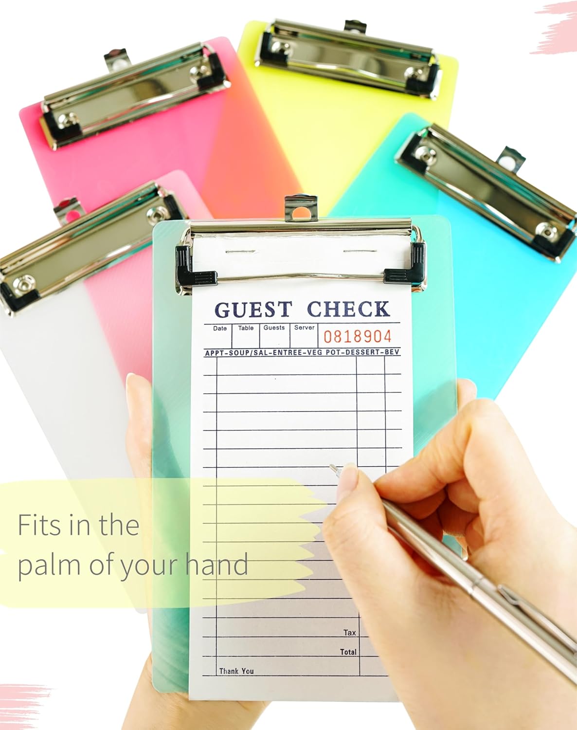 Mini Clipboards, 4.7x7.3 Inch Portable Plastic Clipboards for Receipts & Orders, Ideal for Warehouse, Office, School & Outdoor Work 5-Pack