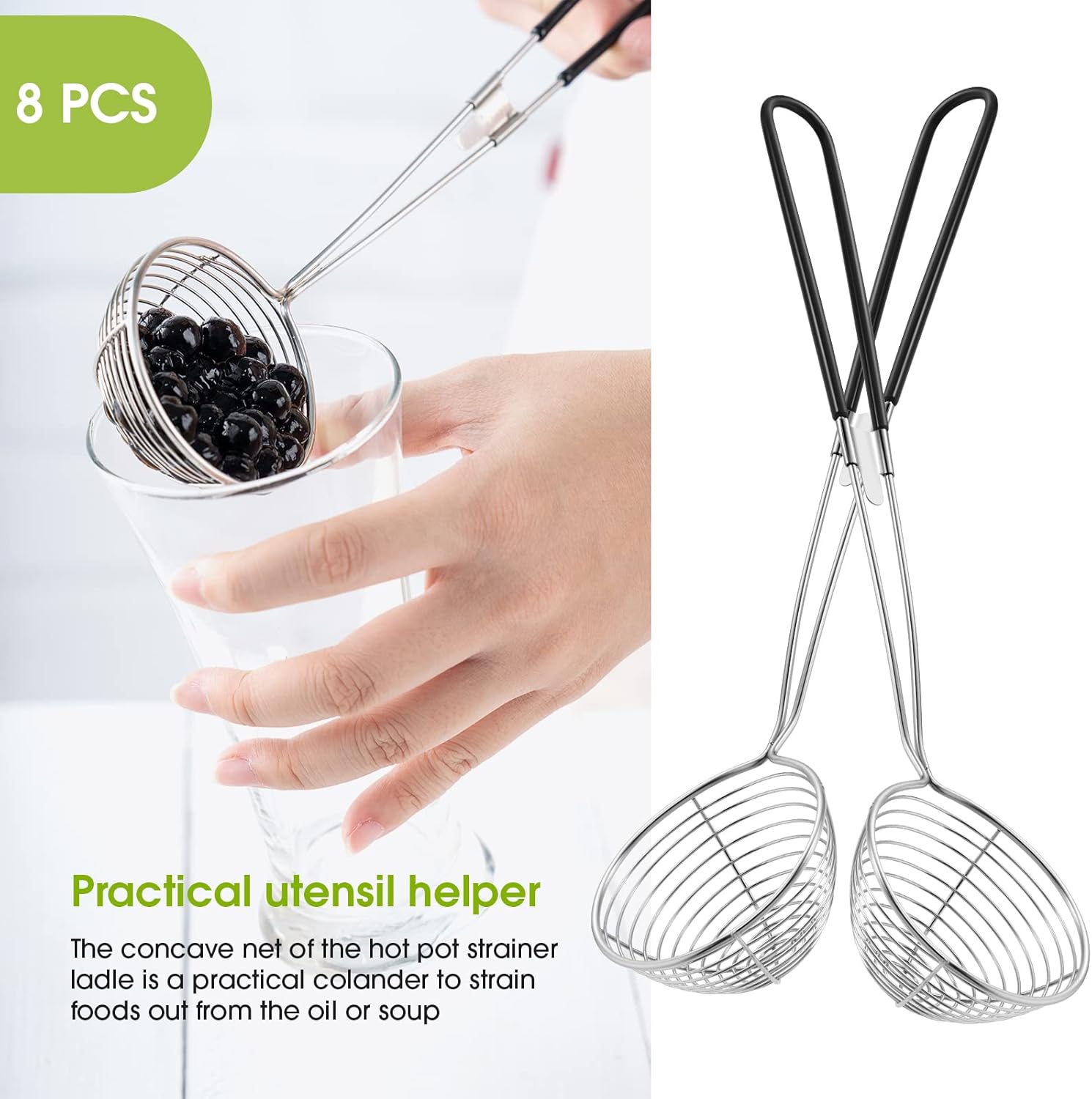 8 Pieces Hot Pot Strainer Scoops, Stainless Steel Hot Pot Strainer Spoons 2. 5 Inch Mini Mesh Skimmer Spoon Asian Ladle with Handle for Home, Black