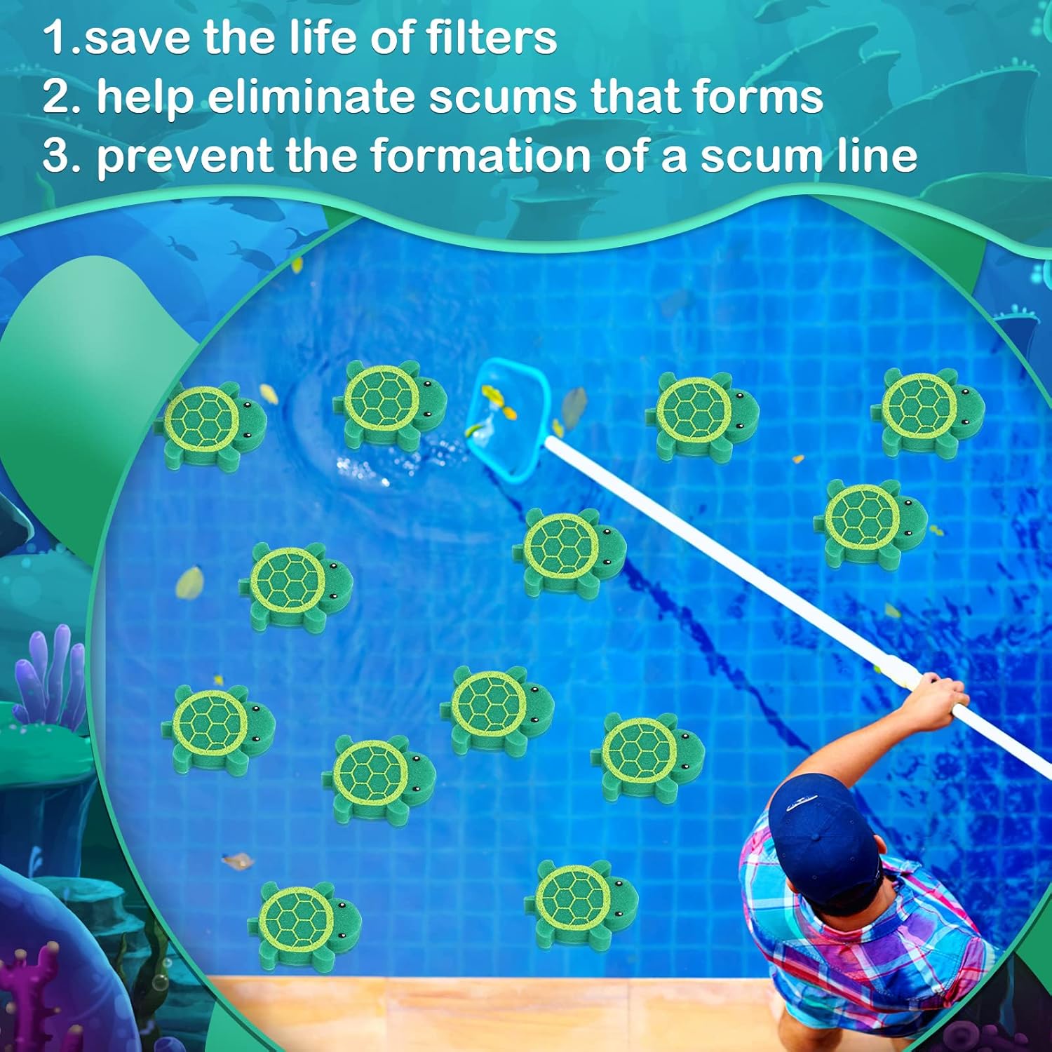18 Pcs Oil Absorbing Sponge Hot Tub Scum Absorber Swimming Pool Spa Sponge Accessories Cleaning Kit to Collect Scum Grime and Oil from Hot Tub Swimming Pool and Spa Turtle