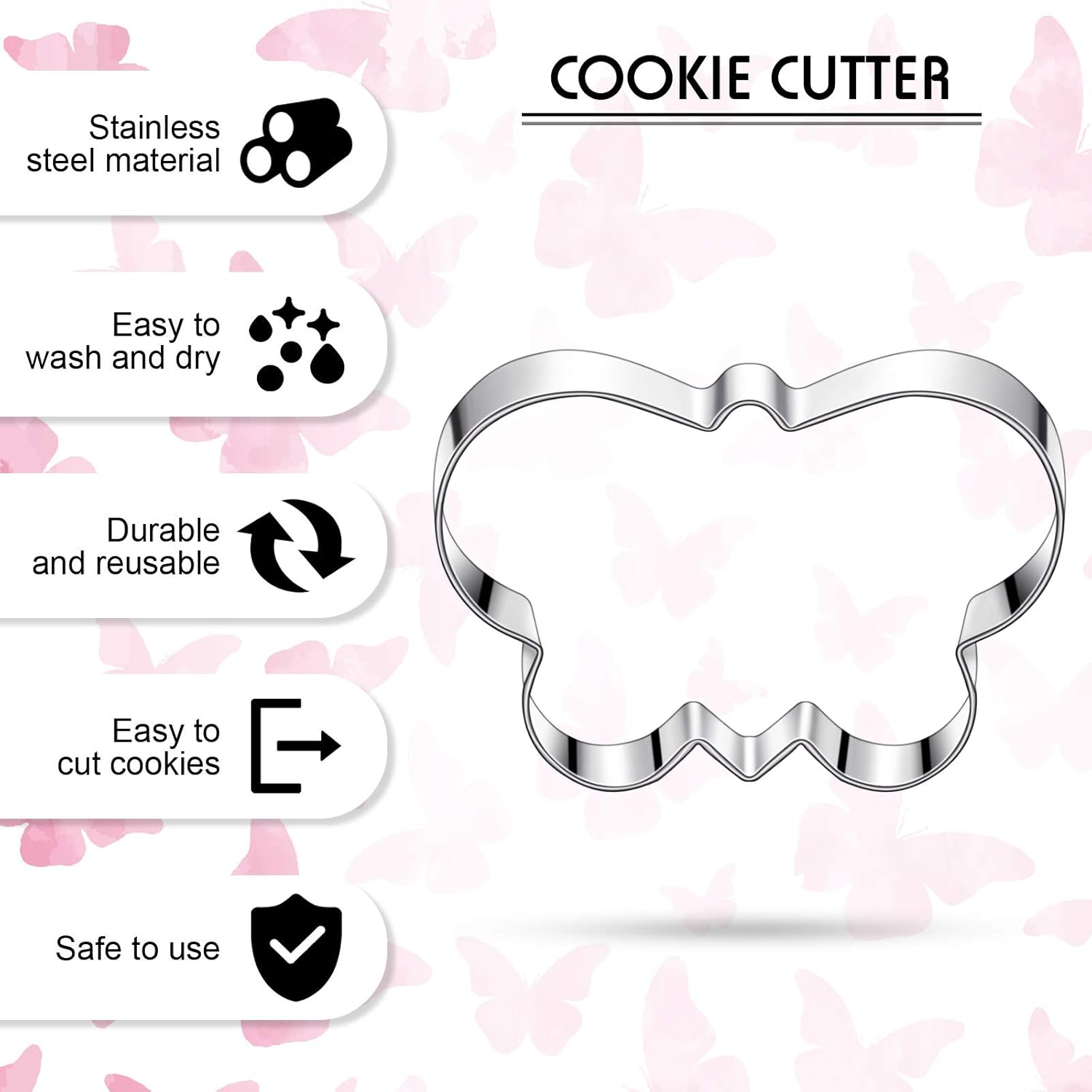 8 Pieces Butterfly Cookie Cutter Set Stainless Steel Metal Biscuit Cutter Mould and 6 Pieces Sugar Stirring Pins for Sandwich Chocolate Fondant Biscuit Cake Kitchen Baking