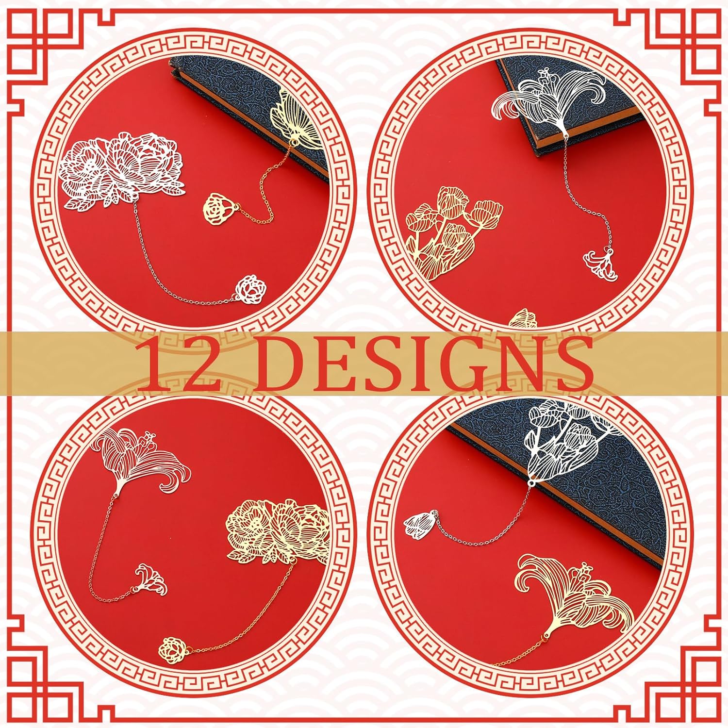 12 Pieces Metal Bookmarks for Women Metal Leaf Bookmark with Chain Christmas Gifts for Book Lovers Writers Readers