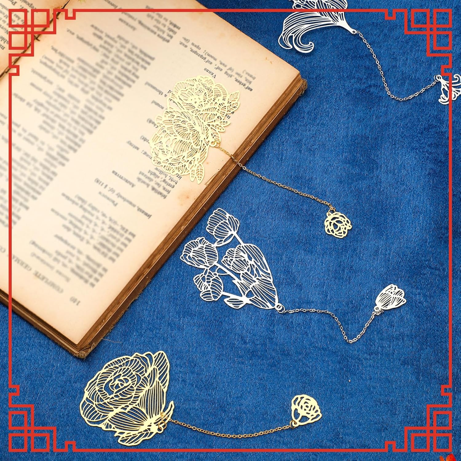 12 Pieces Metal Bookmarks for Women Metal Leaf Bookmark with Chain Christmas Gifts for Book Lovers Writers Readers