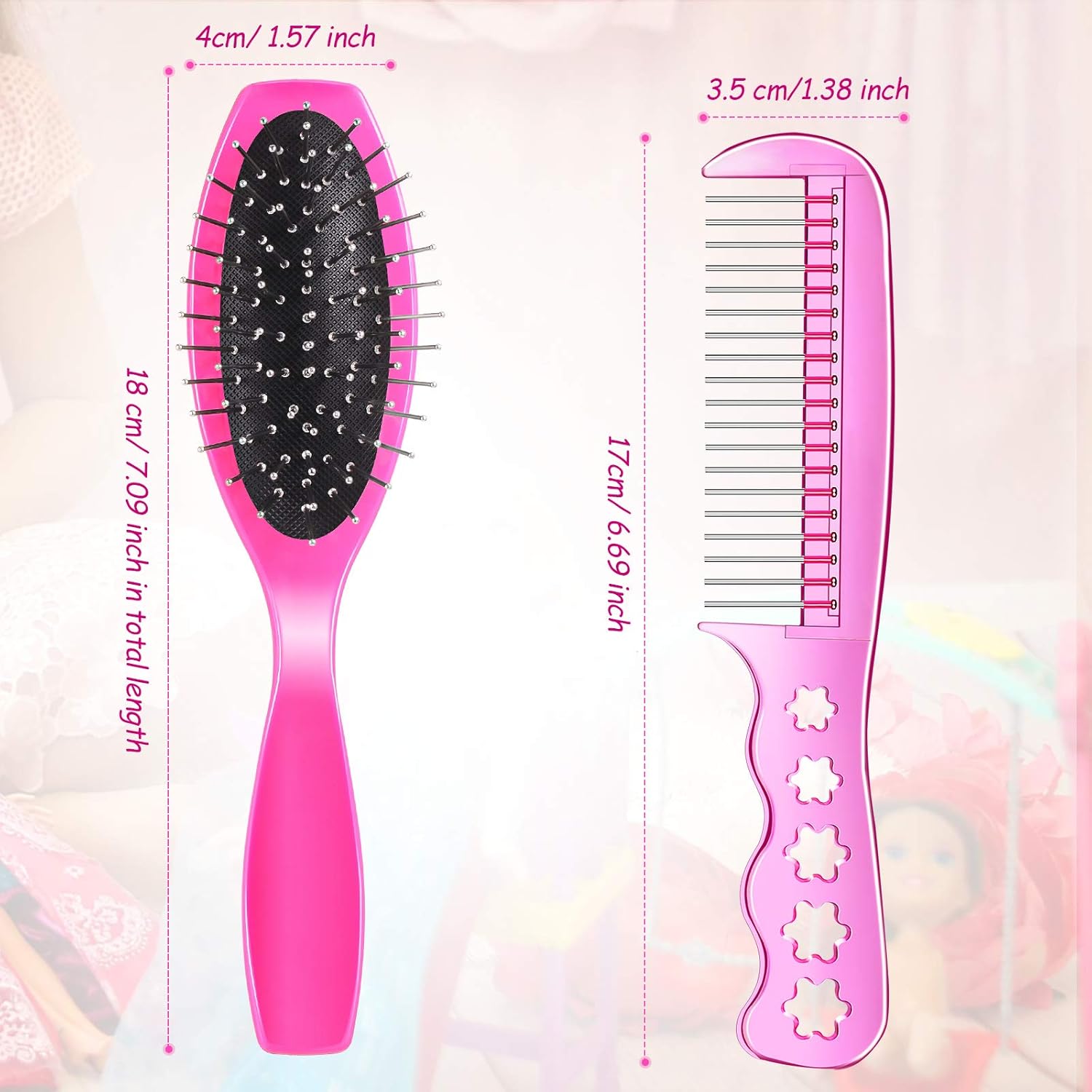4 Pieces Doll Hair Brush Plastic Pink Wig Accessories for 18 Inch Dolls and Other Hair Care Accessories, 2 Style