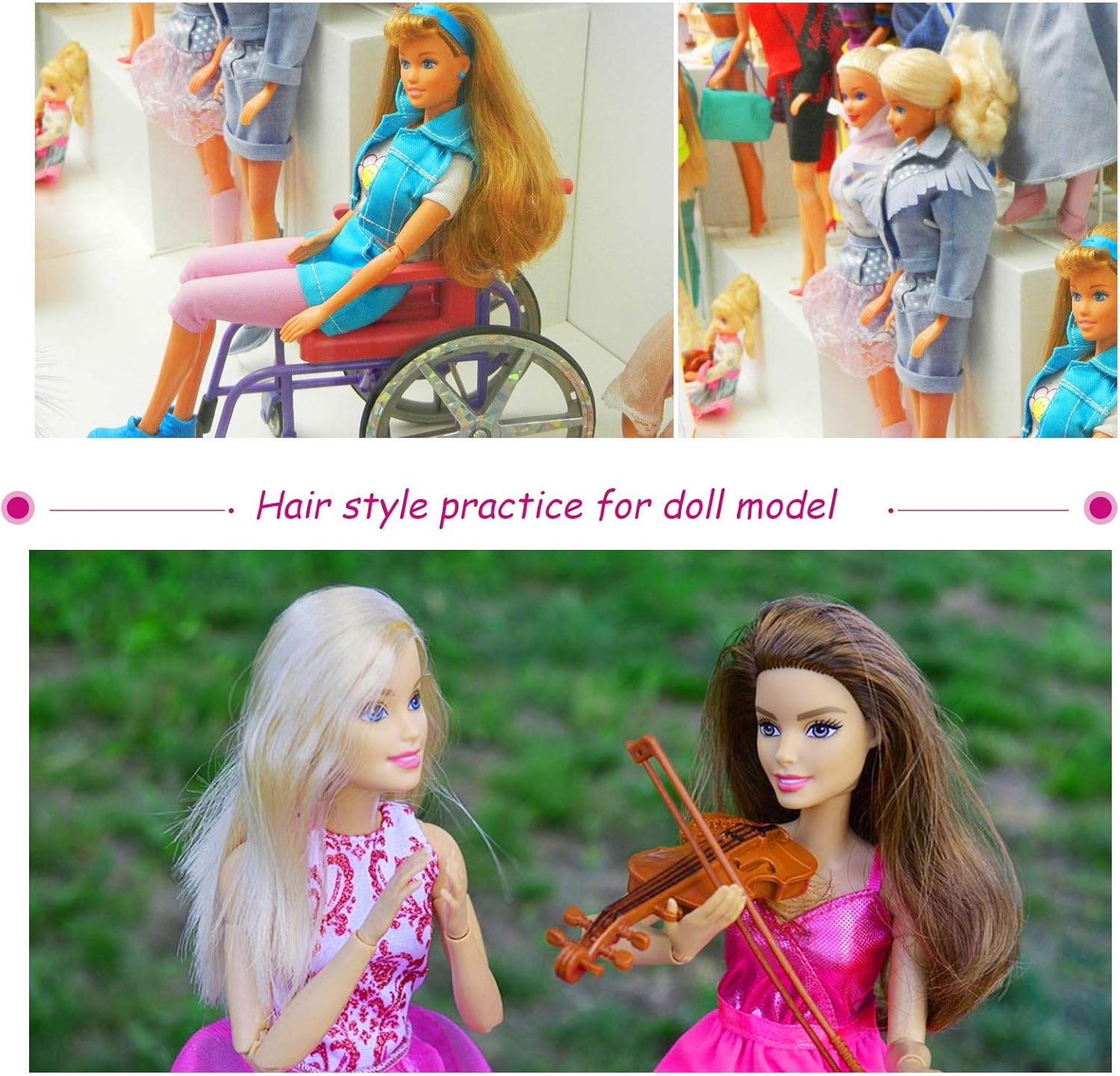4 Pieces Doll Hair Brush Plastic Pink Wig Accessories for 18 Inch Dolls and Other Hair Care Accessories, 2 Style