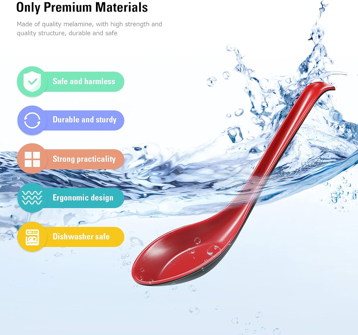 12 Pcs Asian Soup Spoons Hook Soba Noodle Ramen Spoon Chinese Won Ton Soup Asian tableware for Home Kitchen Restaurant
