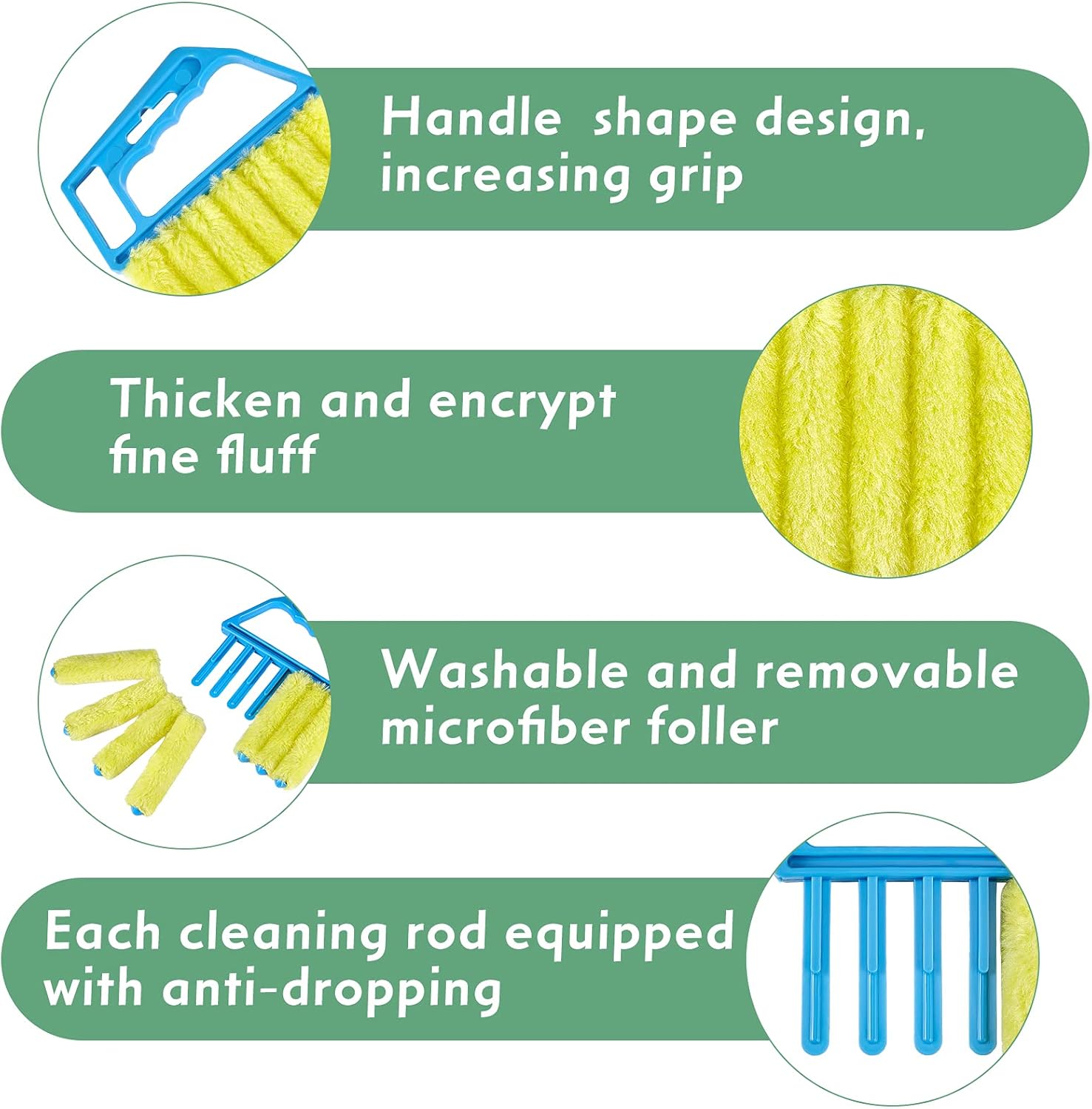3 Pieces Blind Cleaner Duster Tool 7 Finger Dusting Cleaner for Window Venetian Washable Mini Brush Hand Held Tool for Air Conditioner Dust Dirt 3 Colors