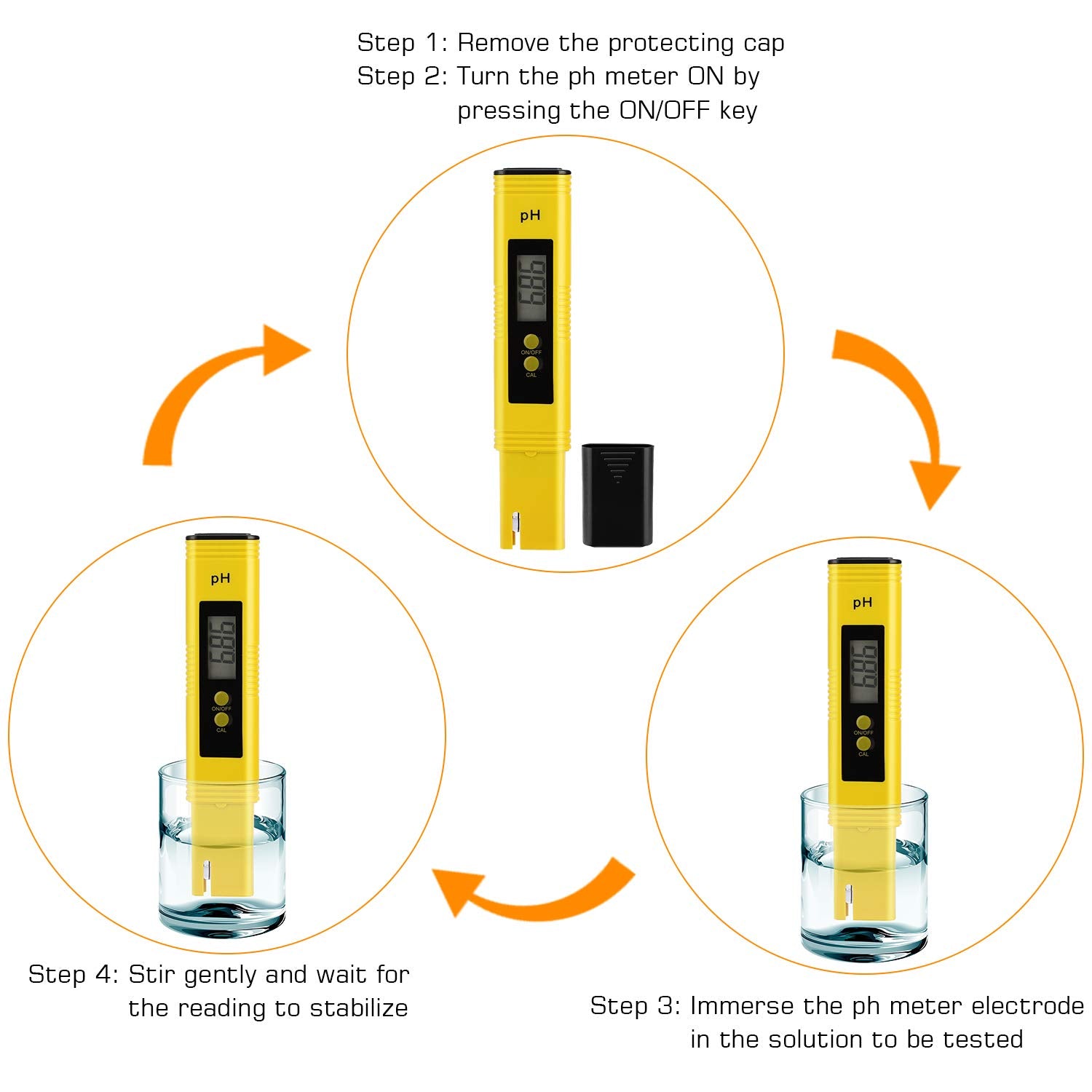 PH Meter for Water Hydroponics Digital PH Tester Pen 0.01 High Accuracy Pocket Size with 0-14 PH Measurement Range for Household Drinking, Pool and Aquarium Yellow