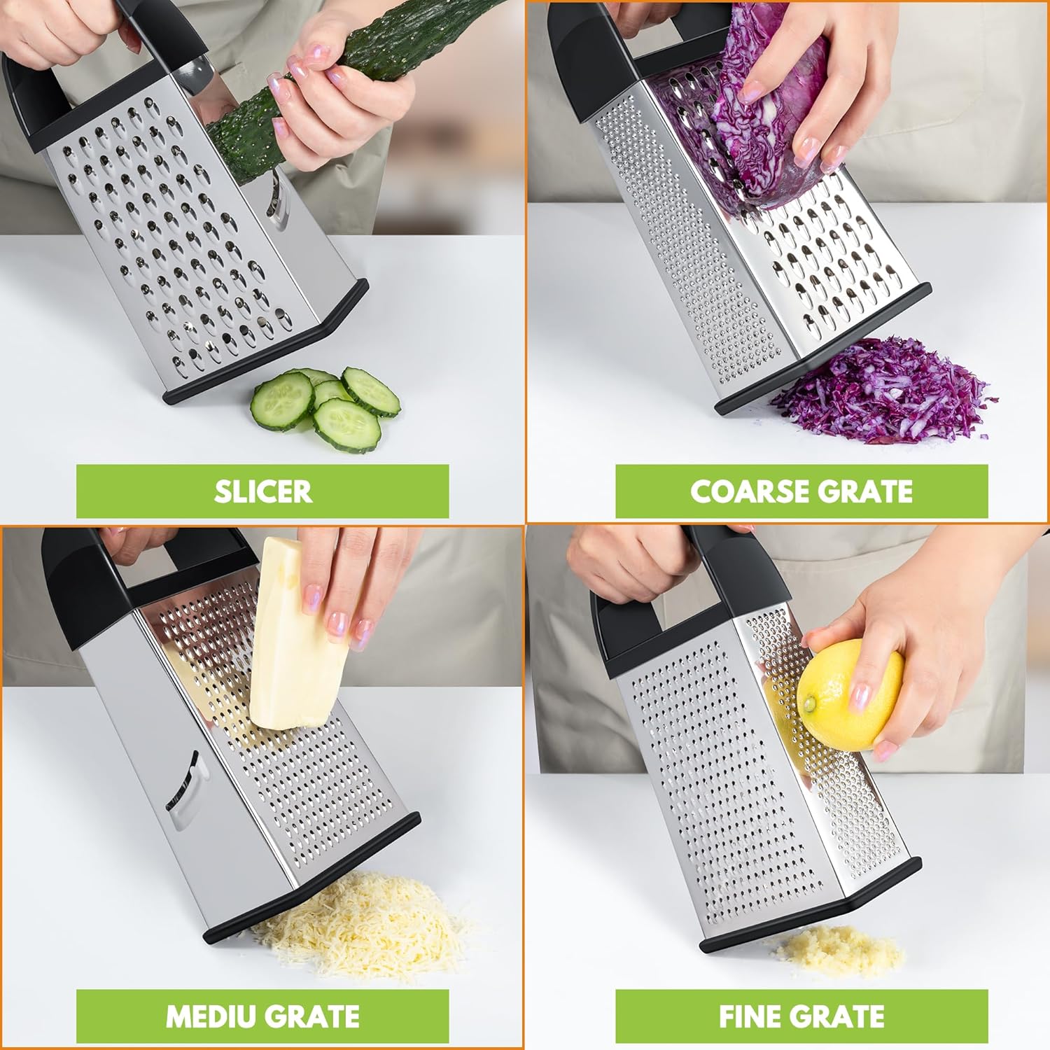 Cheese Grater With Container Box Grater Stainless Steel Graters for Kitchen Cheese Shredder Parmesan Shredder Kitchen Gadgets Kitchen Tools Kitchen Gifts for Chef Dishwasher Safe Zester
