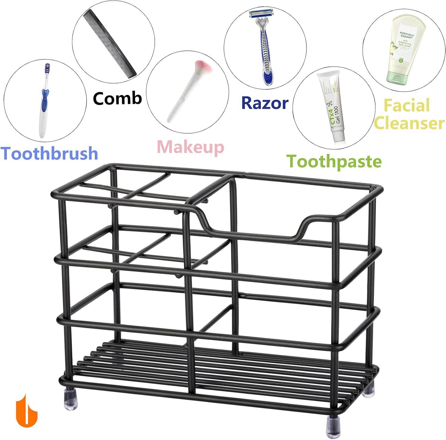 304 Stainless Steel Bathroom Toothbrush Holder Toothpaste Holder Stand Bathroom Accessories Organizer Black, Small