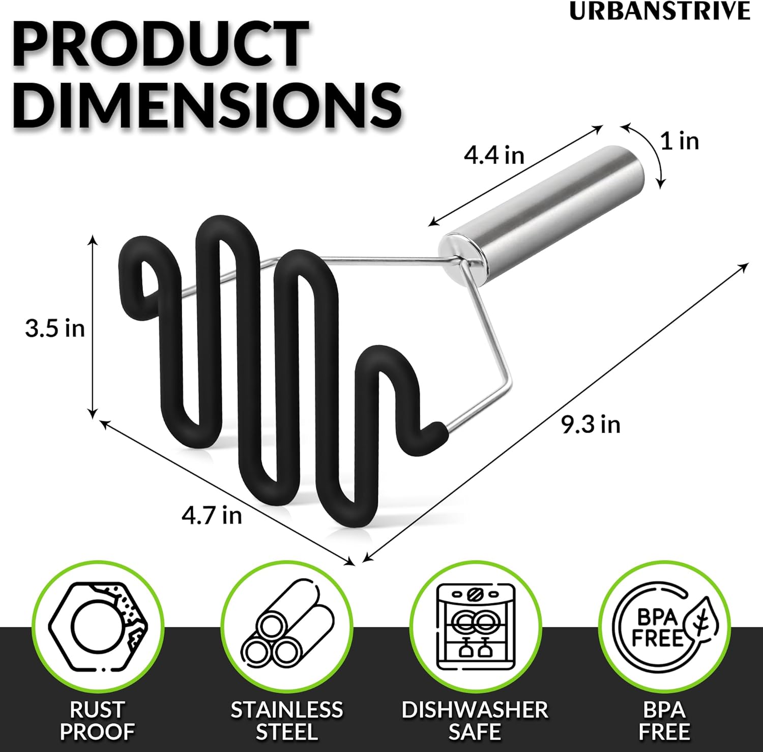 Non-Scratch Silicone Potato Masher Kitchen Tool, Potatoes Masher Potato Masher Stainless Steel Wrapped In Premium Silicone, Potato Smasher Black