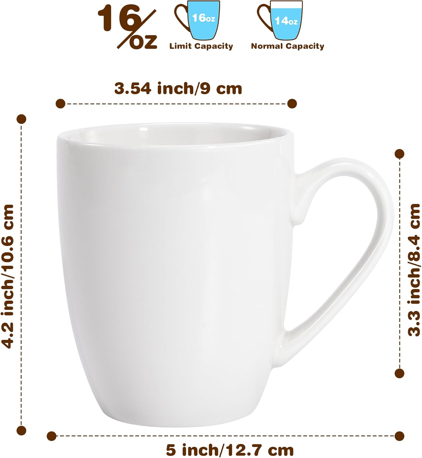 16 oz Large Coffee Mug with Handle Tea Cup Novelty Coffee Cup Idea Gift for Men Women Office Work, White White