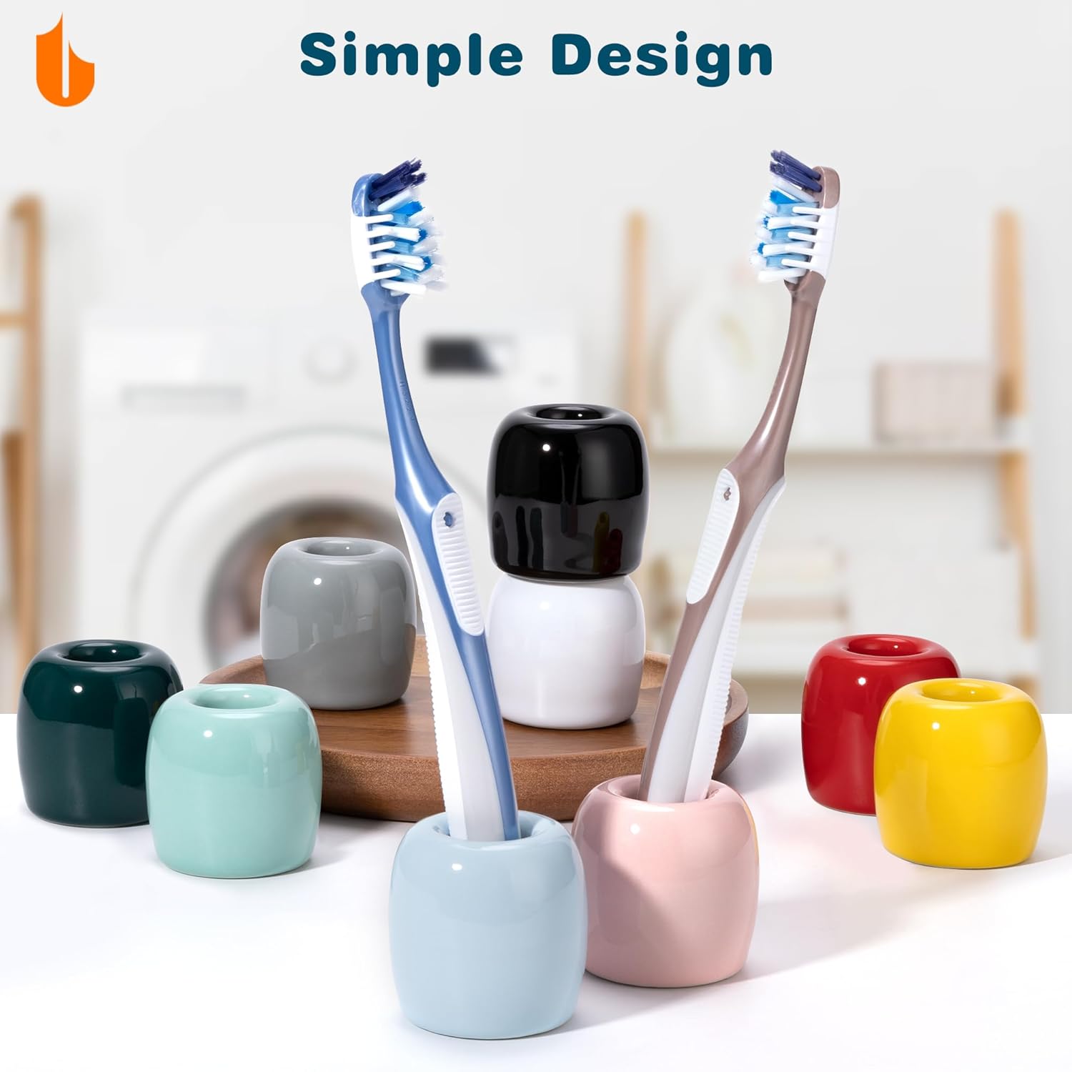 Ceramic Toothbrush Holders for Bathrooms, Sleek Tooth Brush Holder Toothbrush Stand Tooth Brushing Holder, Portable Bathroom Accessories Organizer, White, 2 Pack