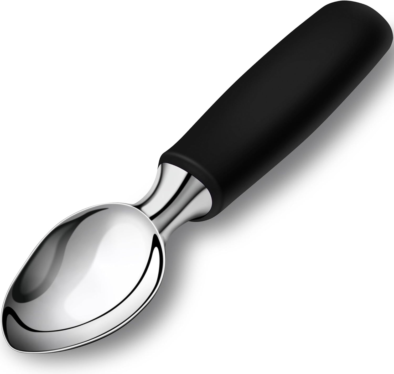 Ice Cream Scoop Stainless Steel, Ice Cream Scooper Professional Large Ice Cream Scoops With Non-Slip Rubber Handle, Ice Cream Spade for Cookie Dough, Gelato, Sorbet, Melon Black
