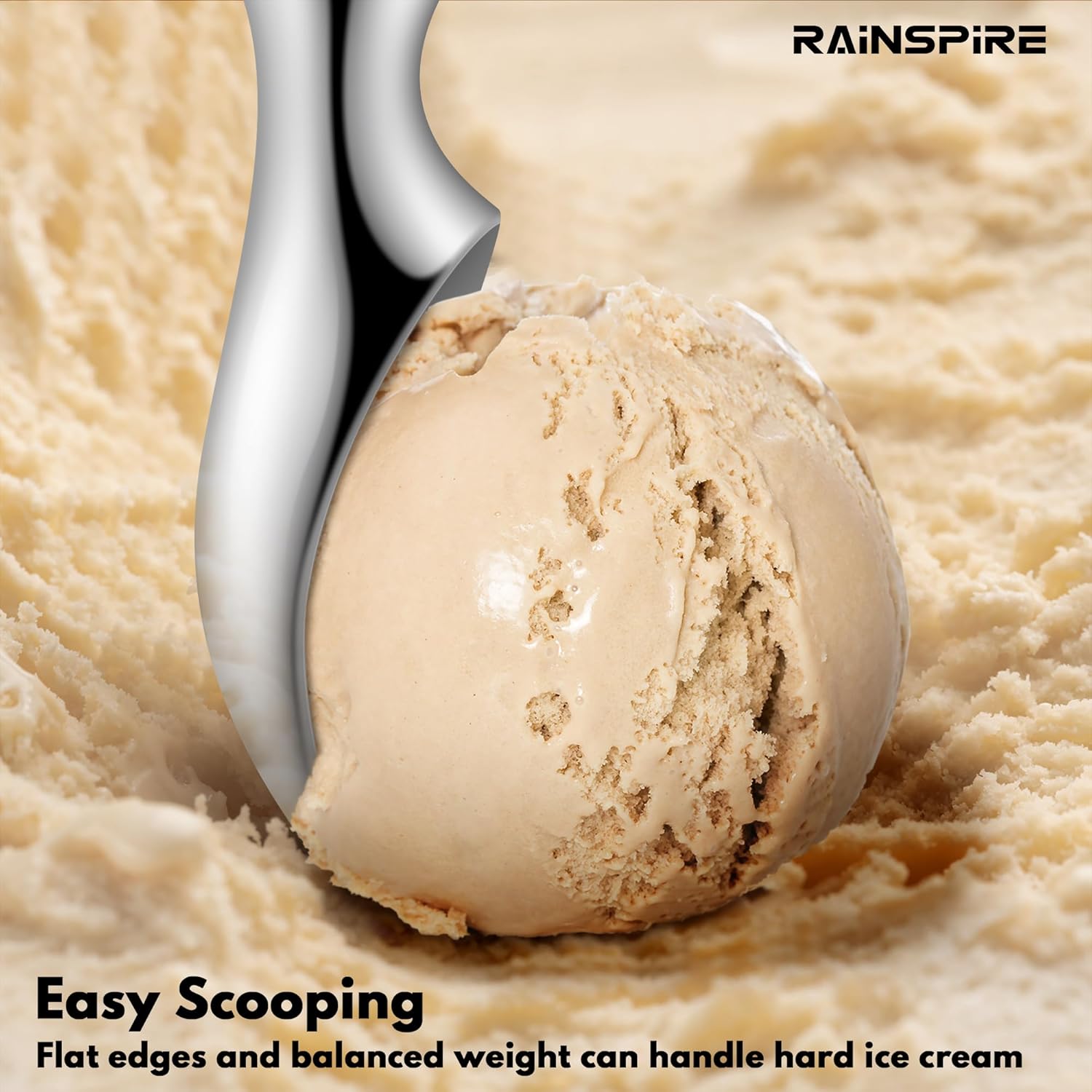 Ice Cream Scoop Stainless Steel, Ice Cream Scooper Professional Large Ice Cream Scoops With Non-Slip Rubber Handle, Ice Cream Spade for Cookie Dough, Gelato, Sorbet, Melon Black