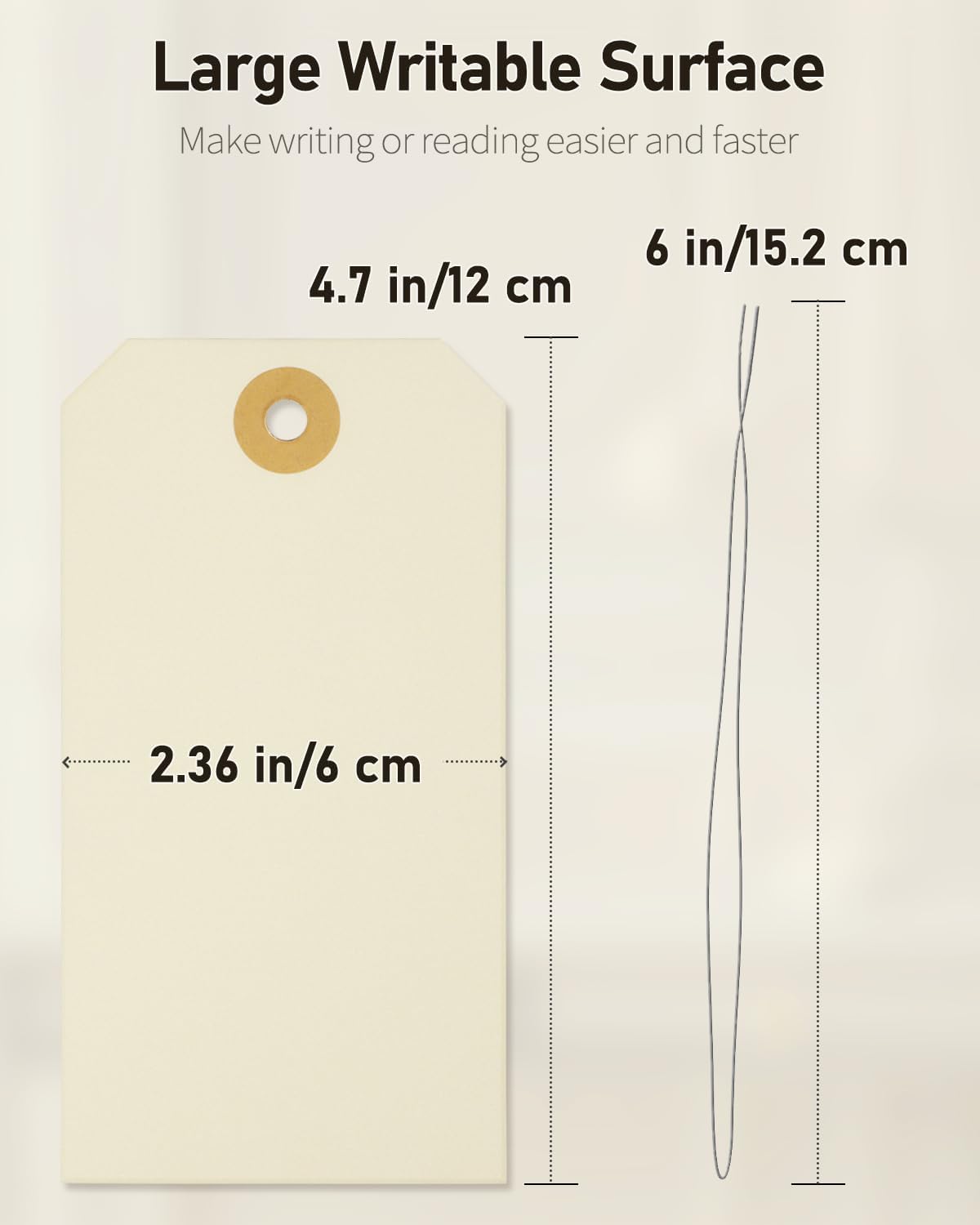 100 Pcs Manila Tags Blank Shipping Tag with Wire Attached 4.7 Inch Paper Hang Tag with Reinforced Eyelet Large Marking Writable Price Tags Inventory Label, 4.7" x 2 3/8"