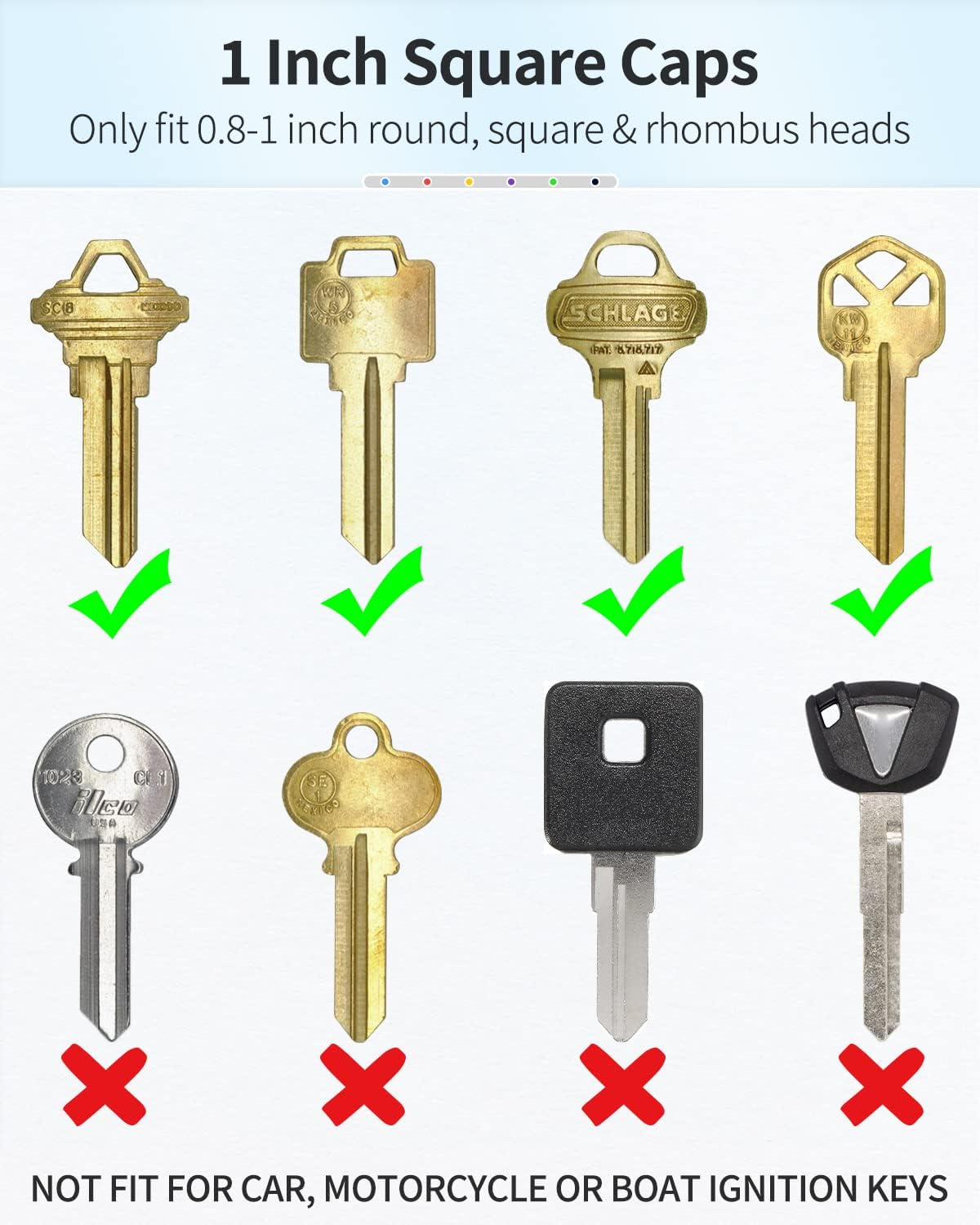 24 Pcs Key Covers Caps 1 Inch Key Covers Protectors with Blank Paper Labels and Clear Windows Soft Key Identifiers for Standard Regular Thin Flat House Keys Not for Odd-Shaped , 6 Colors