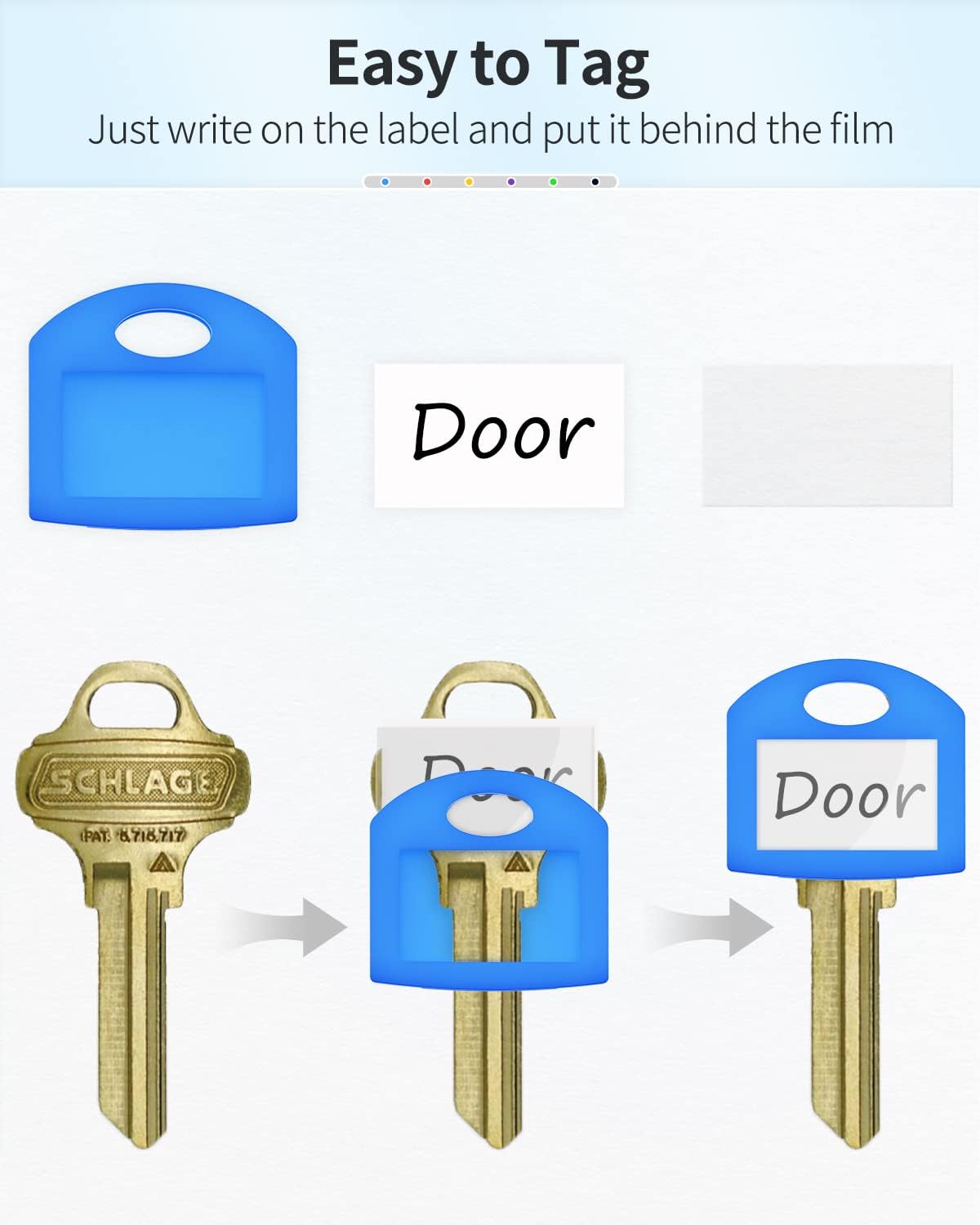 24 Pcs Key Covers Caps 1 Inch Key Covers Protectors with Blank Paper Labels and Clear Windows Soft Key Identifiers for Standard Regular Thin Flat House Keys Not for Odd-Shaped , 6 Colors