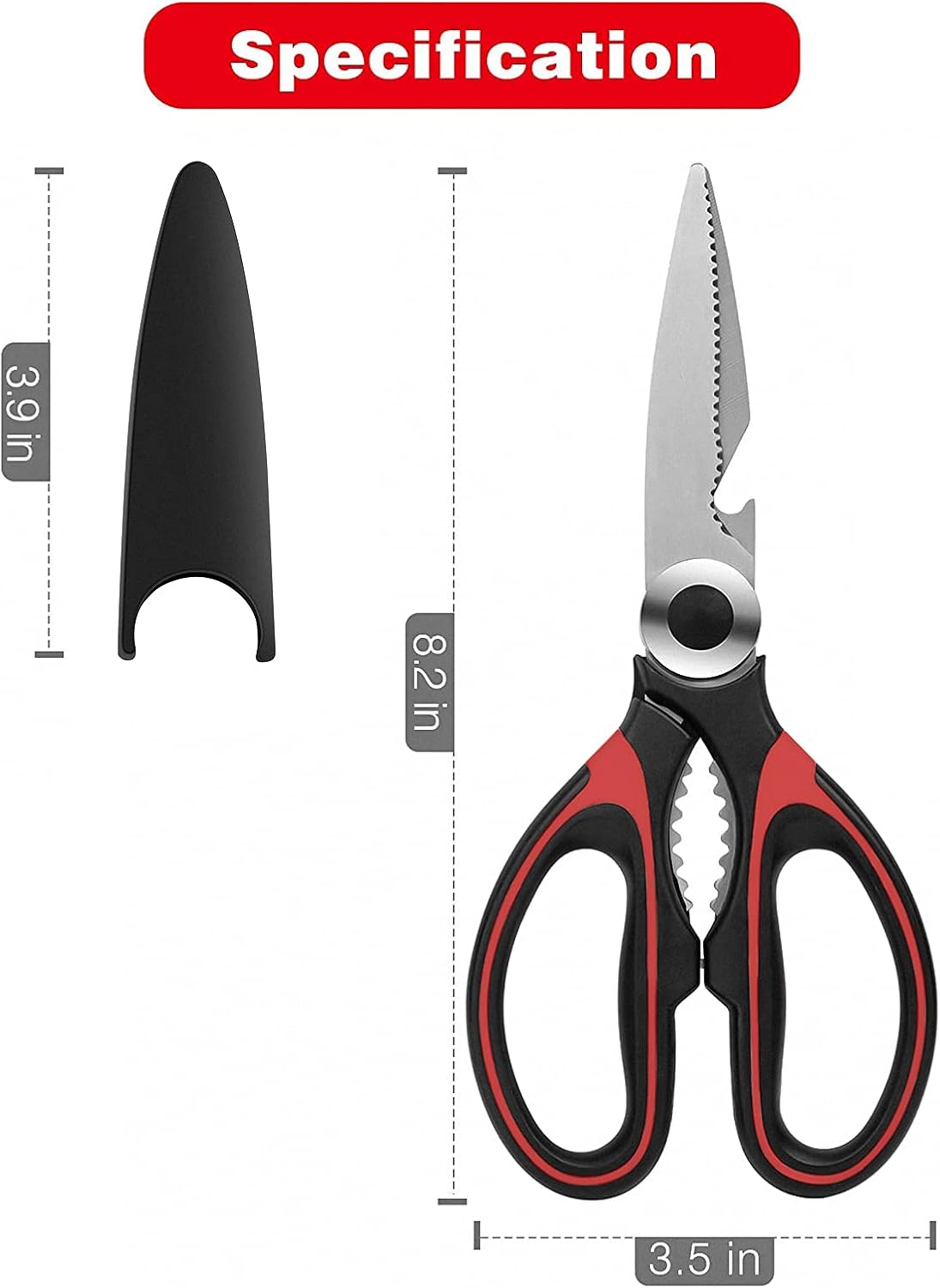 Heavy Duty Kitchen Shears with Protective Sheath Kitchen Meat Scissors, Dishwasher Safe Cooking Scissors for Chicken, Poultry, Fish, Herbs Black+Red