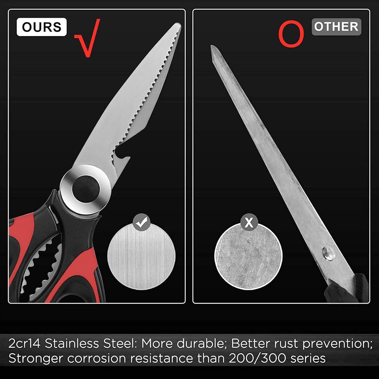 Heavy Duty Kitchen Shears with Protective Sheath Kitchen Meat Scissors, Dishwasher Safe Cooking Scissors for Chicken, Poultry, Fish, Herbs Black+Red