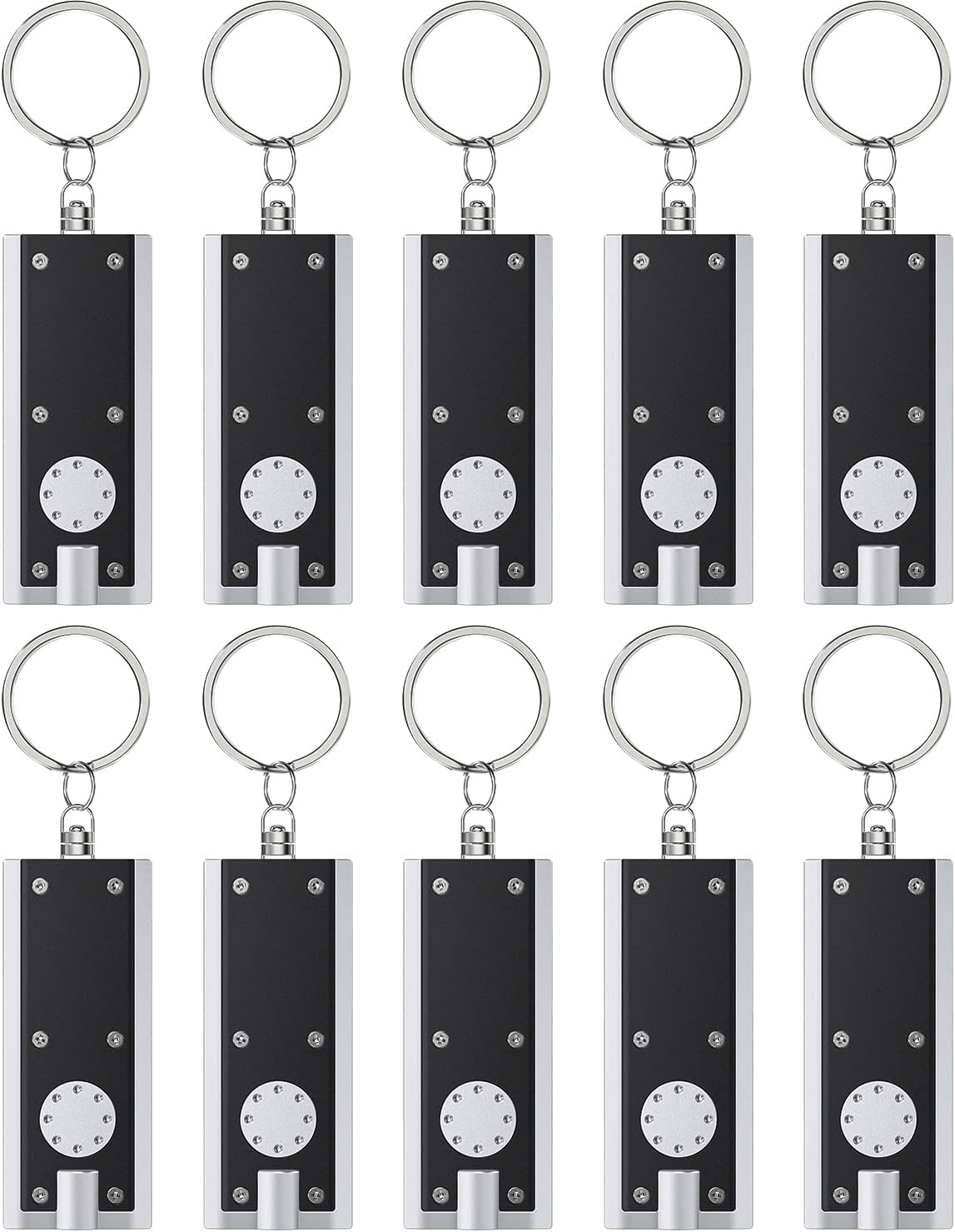 10 Pack Mini LED Keychain Flashlight 12 Lumen Portable Ultra Bright Light Battery Powered Flat Black Torch for EDC Outdoor Camping Hiking and Emergency Lighting Batteries Included