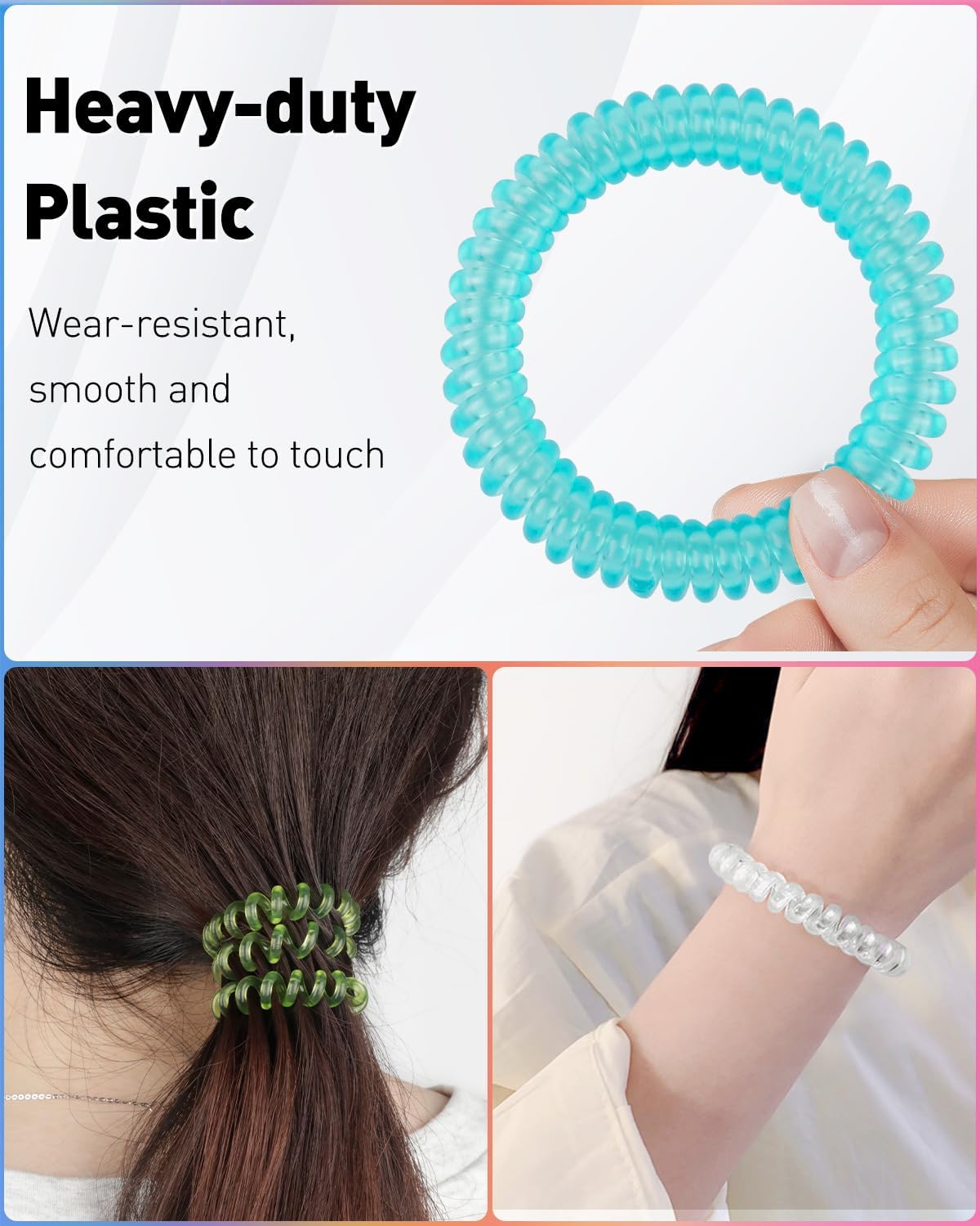 10 Color Wristlet Keychain Flexible Plastic Spring Spiral Coil Key Holder with Key Ring Chain
