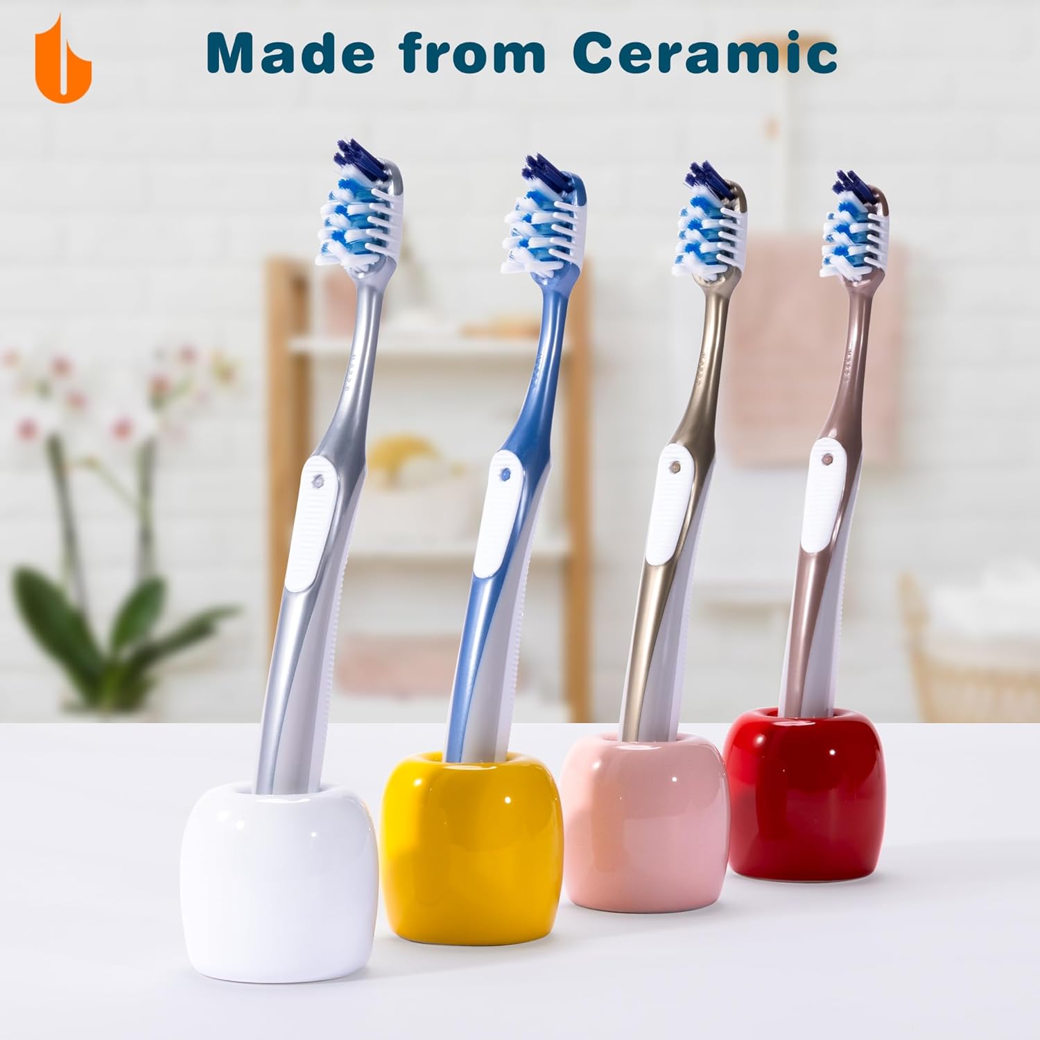 Ceramic Toothbrush Holders for Bathrooms, Sleek Tooth Brush Holder Toothbrush Stand Tooth Brushing Holder, Portable Bathroom Accessories Organizer, Pink, 2 Pack