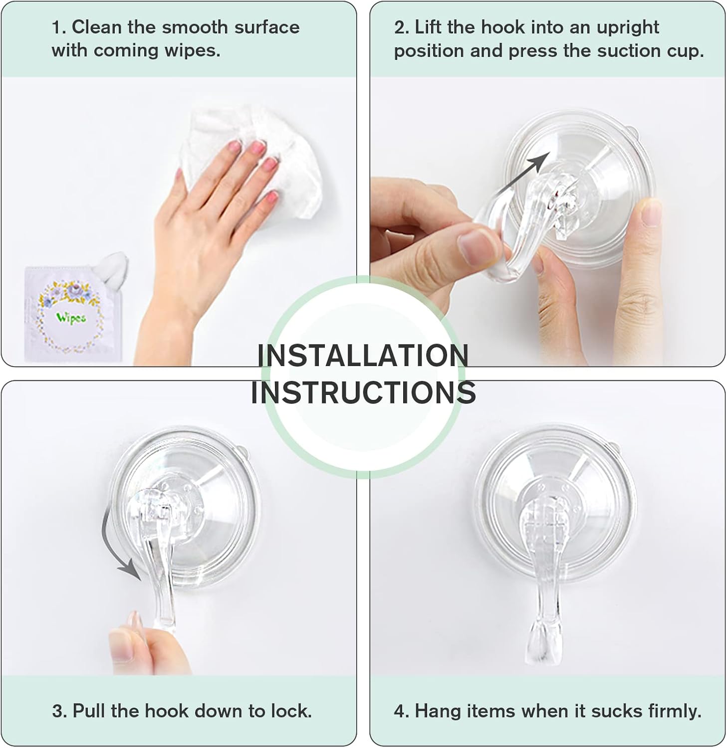 Wreath Hanger, Large Suction Cup Wreath Hooks with Wipes, Heavy Duty, 22 LB Capacity, Removable and Reusable, Clear, 2 Pcs
